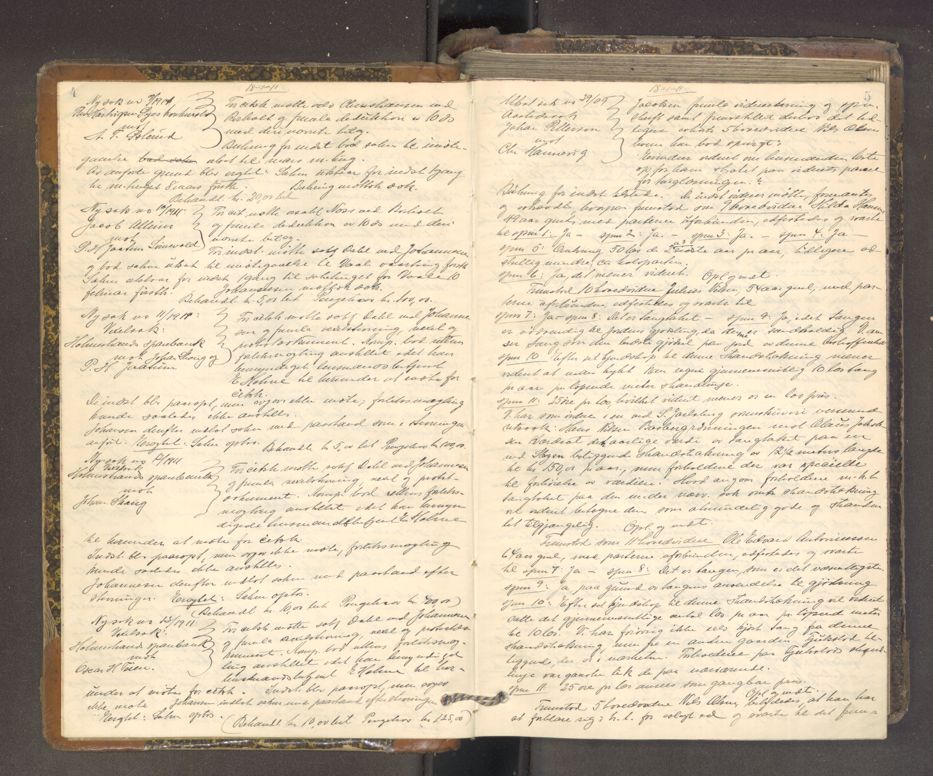 Mellom Jarlsberg sorenskriveri, AV/SAKO-A-132/F/Fa/Faa/L0015: Tingbok, 1911-1916, p. 4-5