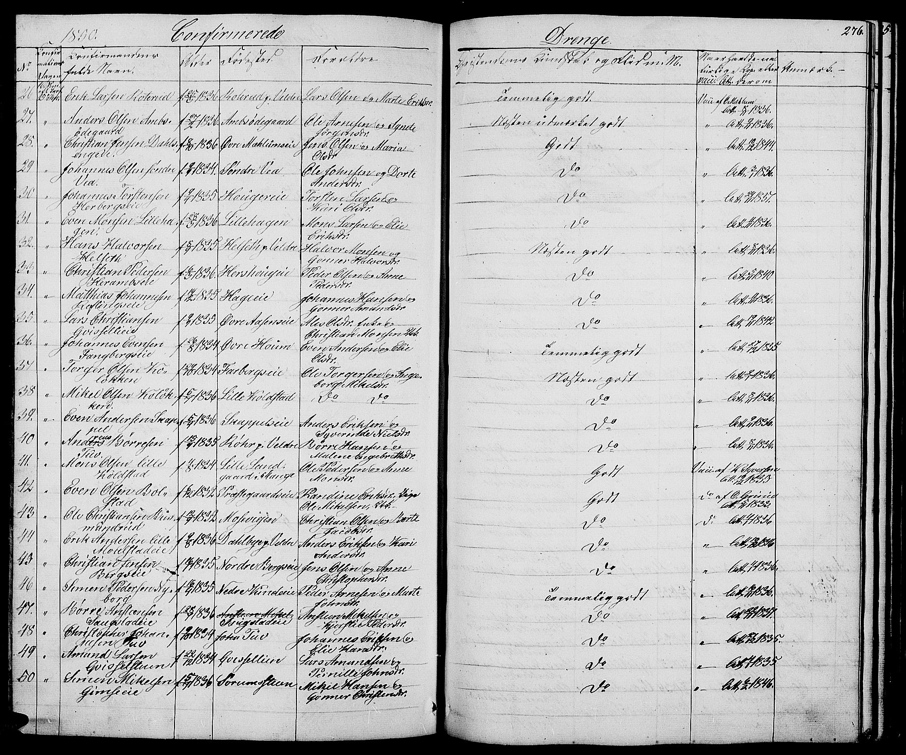 Ringsaker prestekontor, AV/SAH-PREST-014/L/La/L0005: Parish register (copy) no. 5, 1839-1850, p. 276