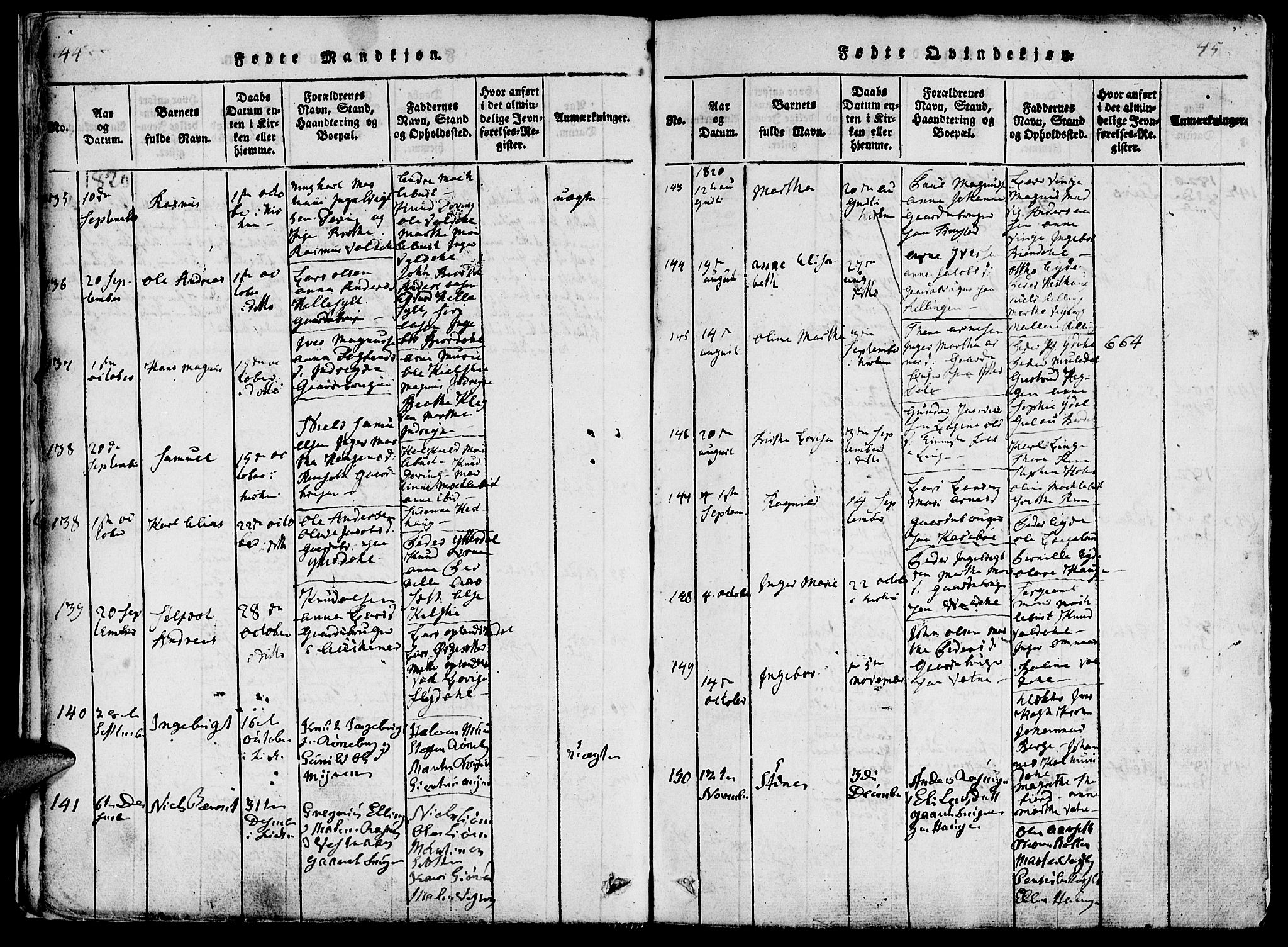 Ministerialprotokoller, klokkerbøker og fødselsregistre - Møre og Romsdal, AV/SAT-A-1454/519/L0260: Parish register (copy) no. 519C01, 1817-1829, p. 44-45