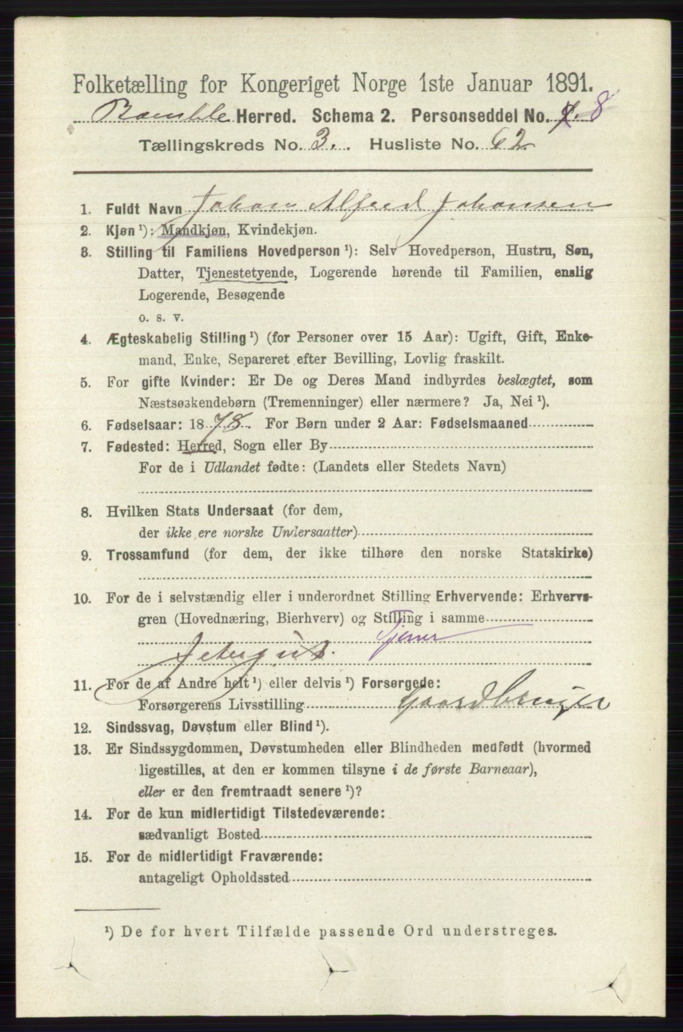 RA, 1891 census for 0814 Bamble, 1891, p. 1727