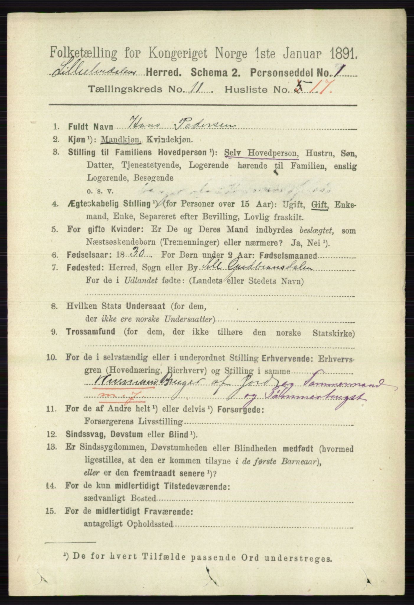 RA, 1891 census for 0438 Lille Elvedalen, 1891, p. 3904