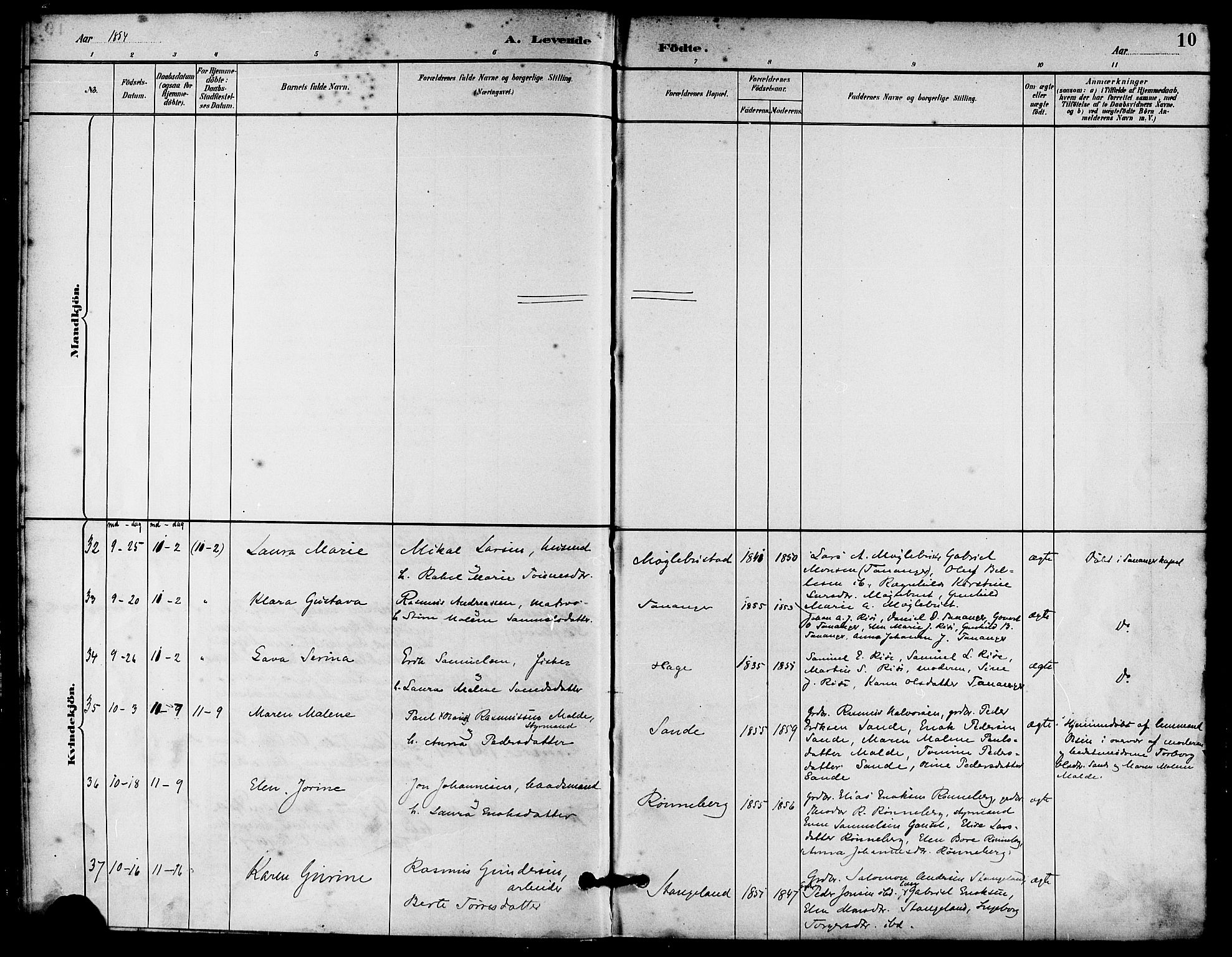 Håland sokneprestkontor, AV/SAST-A-101802/001/30BA/L0010: Parish register (official) no. A 9, 1883-1888, p. 10