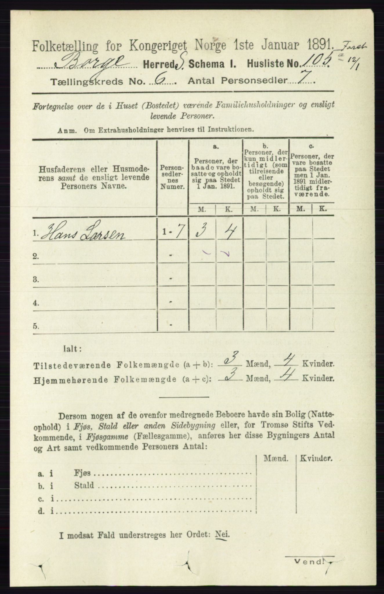 RA, 1891 census for 0113 Borge, 1891, p. 3029