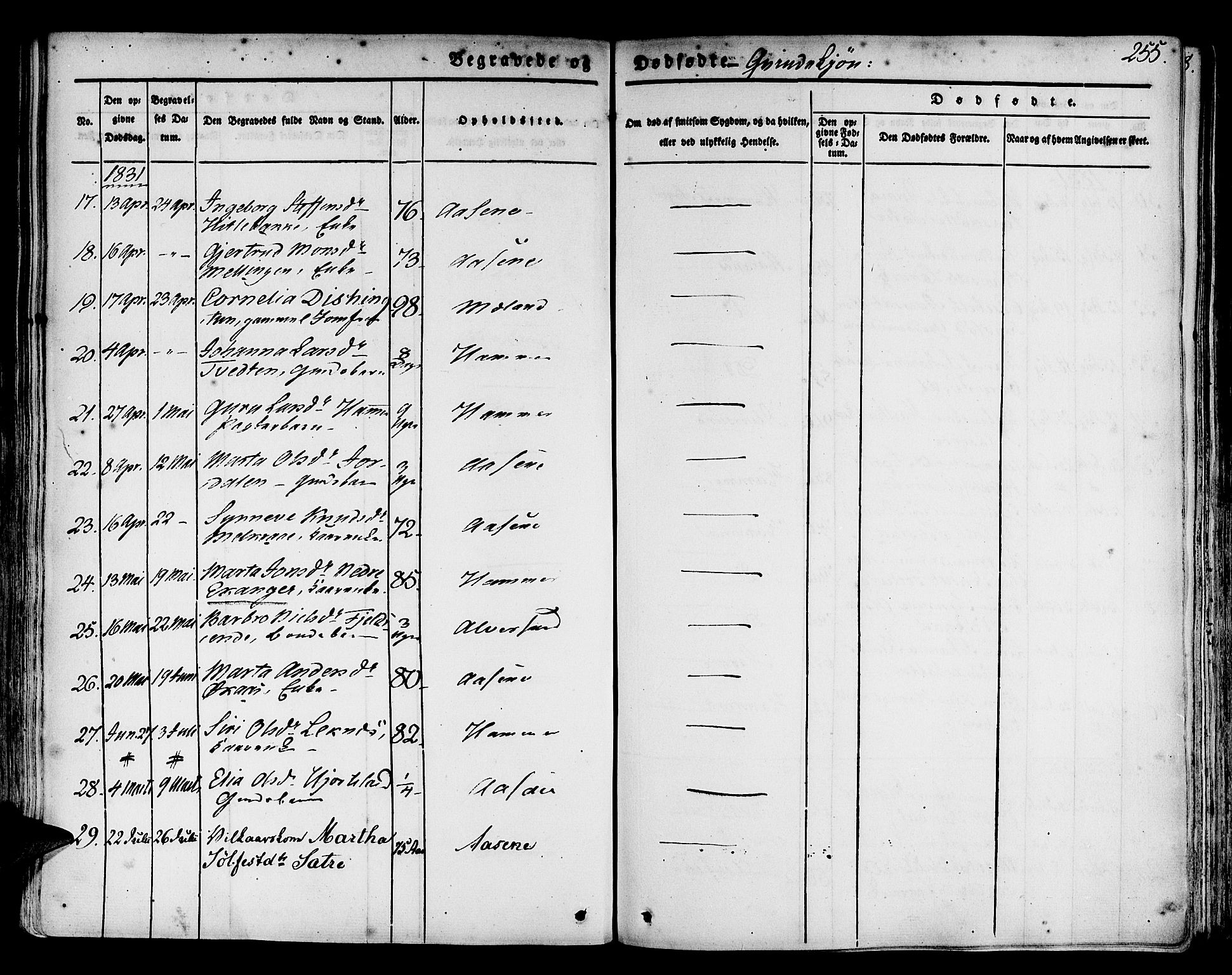 Hamre sokneprestembete, AV/SAB-A-75501/H/Ha/Haa/Haaa/L0011: Parish register (official) no. A 11, 1826-1834, p. 255