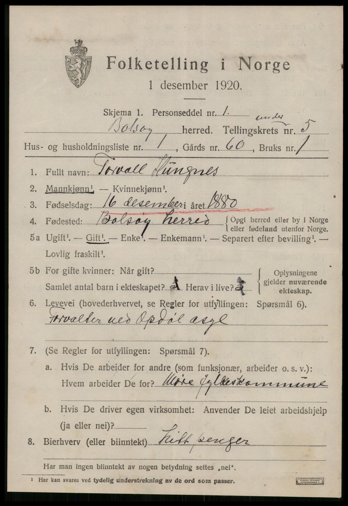 SAT, 1920 census for Bolsøy, 1920, p. 7147