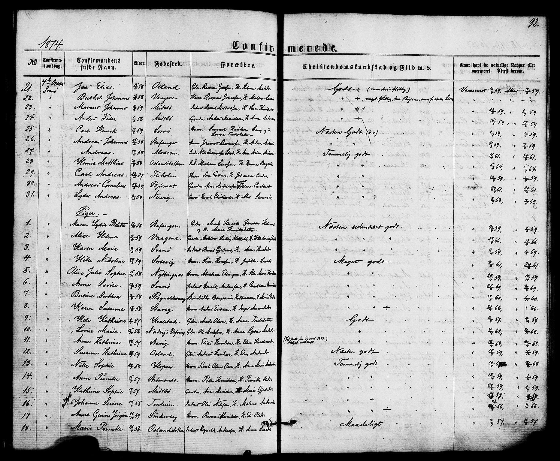 Kinn sokneprestembete, SAB/A-80801/H/Haa/Haaa/L0008: Parish register (official) no. A 8, 1859-1882, p. 92