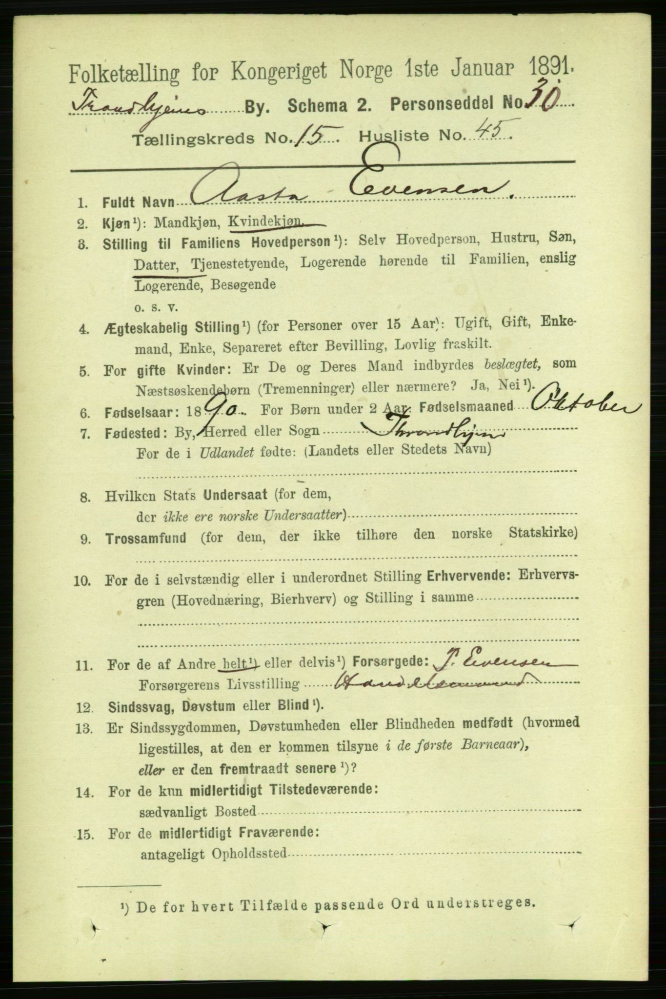 RA, 1891 census for 1601 Trondheim, 1891, p. 12195