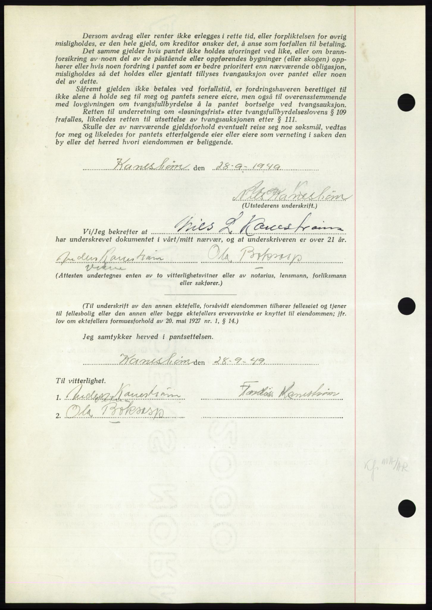 Nordmøre sorenskriveri, AV/SAT-A-4132/1/2/2Ca: Mortgage book no. B102, 1949-1949, Diary no: : 2838/1949