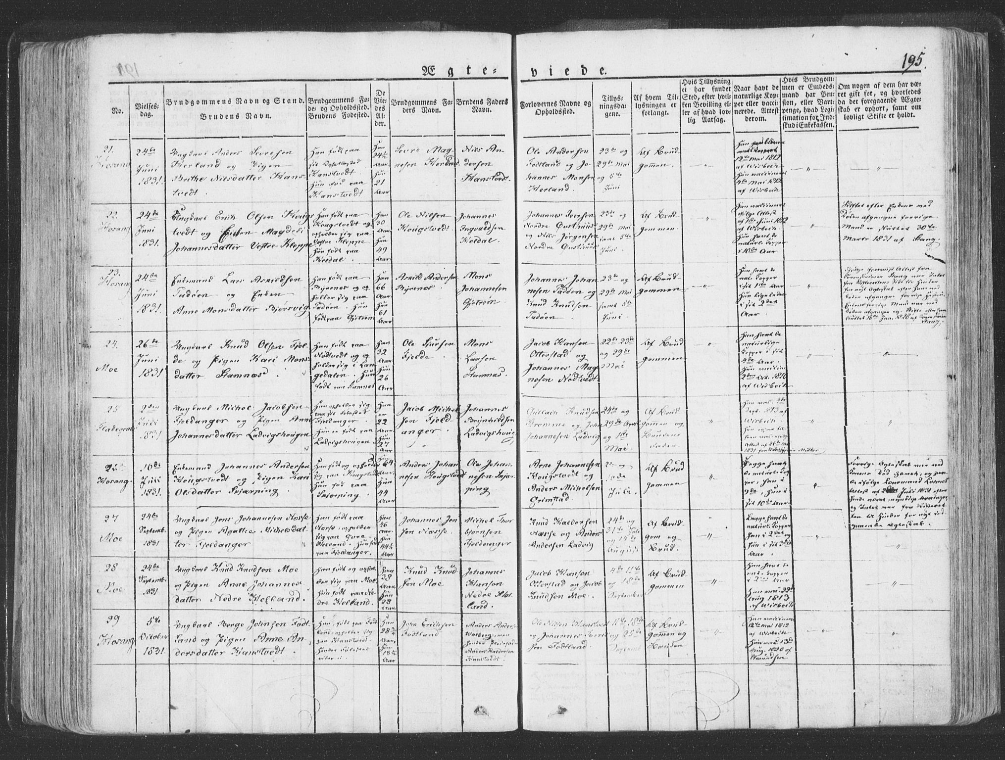 Hosanger sokneprestembete, AV/SAB-A-75801/H/Haa: Parish register (official) no. A 6, 1824-1835, p. 195