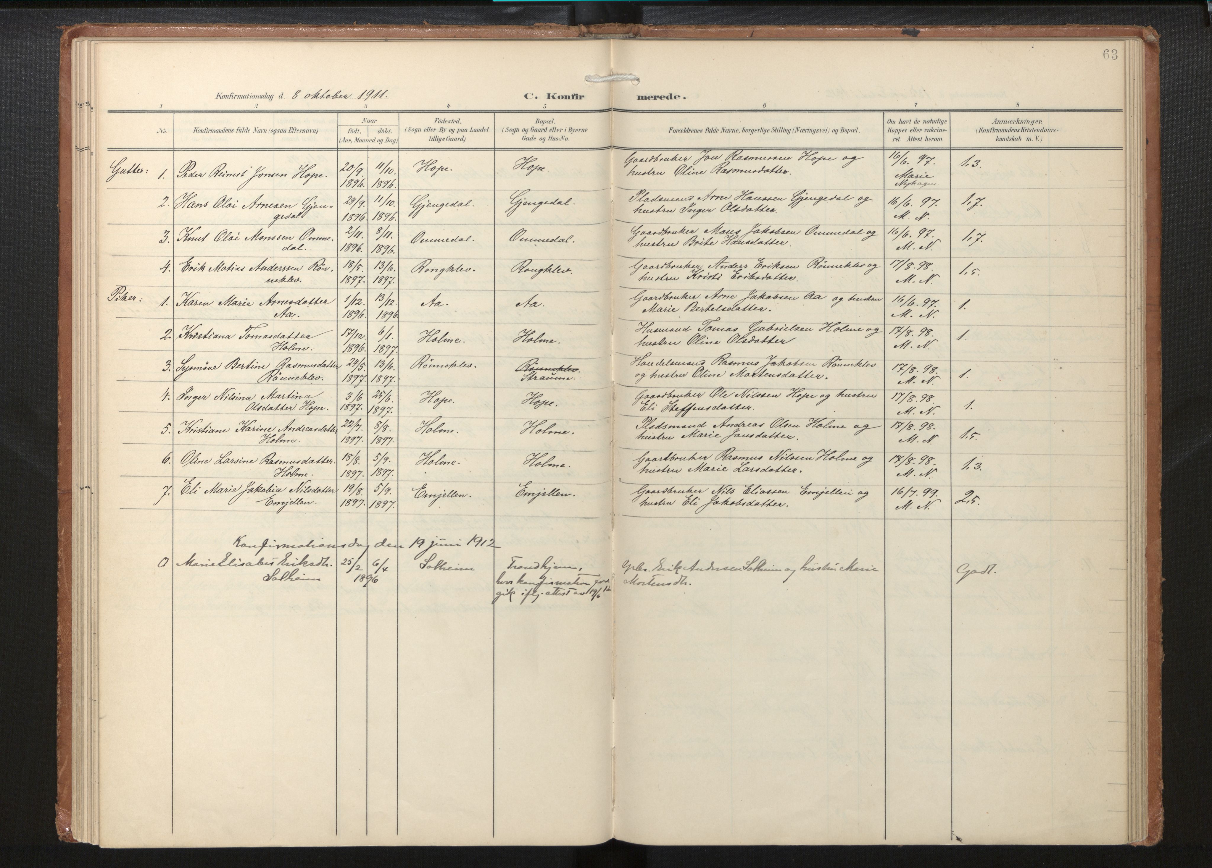 Gloppen sokneprestembete, AV/SAB-A-80101/H/Haa/Haae/L0002: Parish register (official) no. E 2, 1904-1925, p. 62b-63a