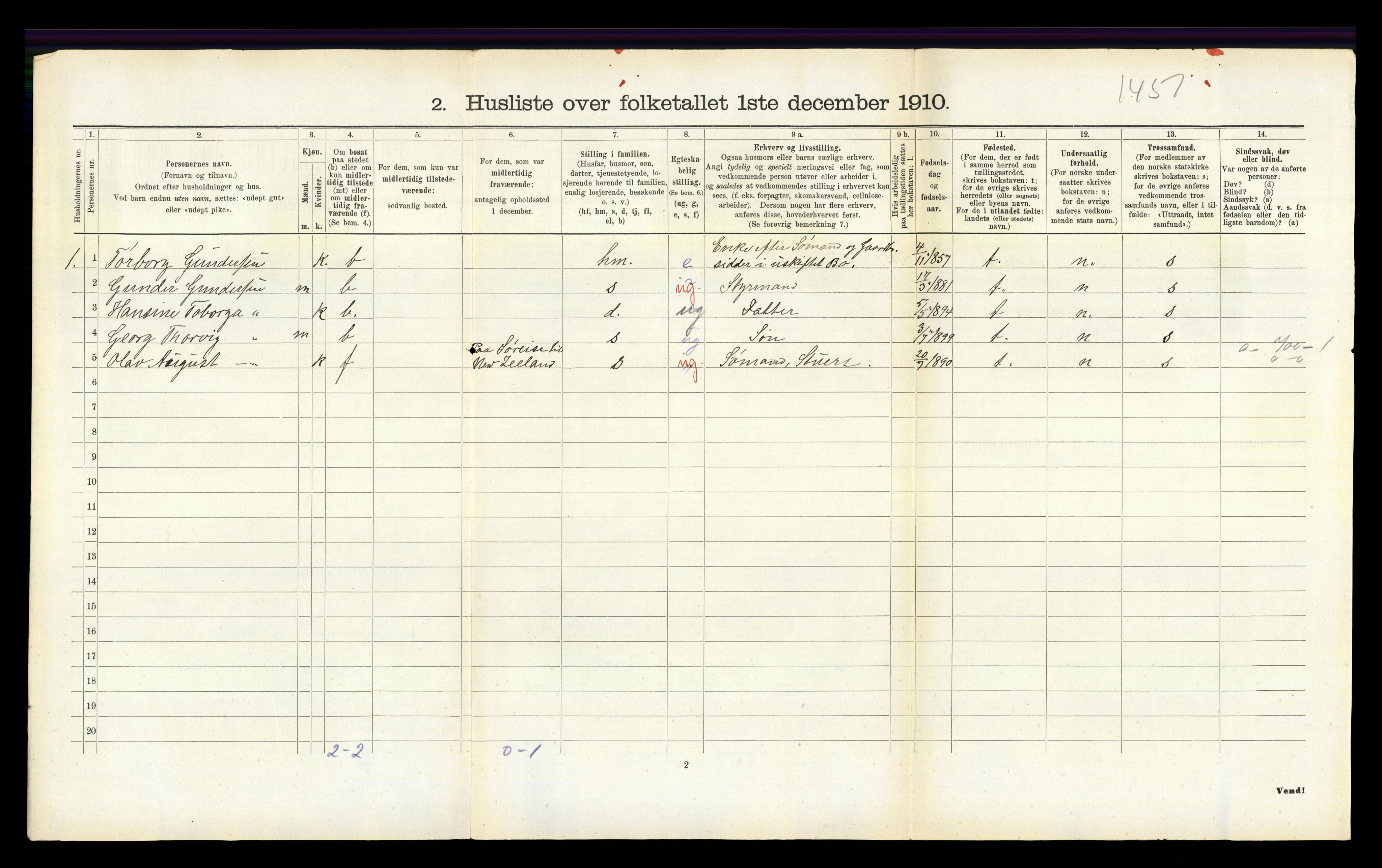 RA, 1910 census for Vestre Moland, 1910, p. 823