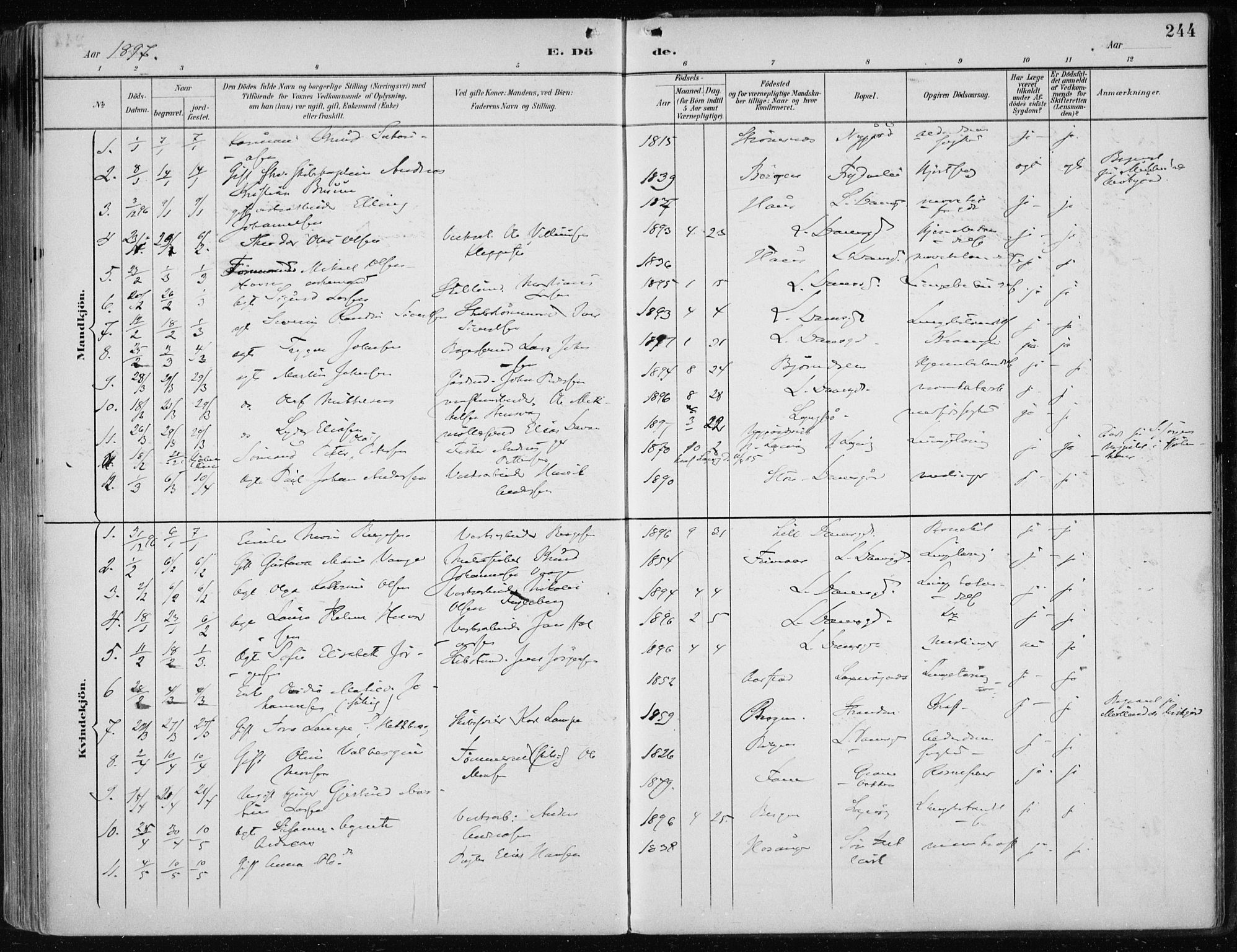 Askøy Sokneprestembete, AV/SAB-A-74101/H/Ha/Haa/Haae/L0003: Parish register (official) no. E 3, 1891-1903, p. 244