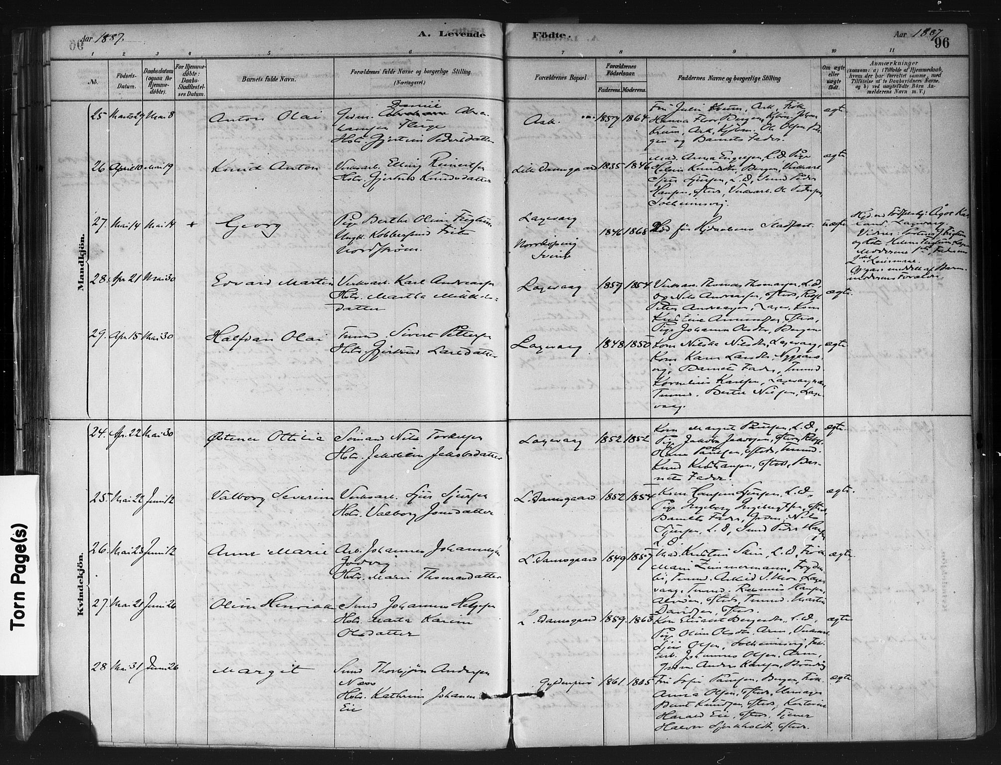 Askøy Sokneprestembete, AV/SAB-A-74101/H/Ha/Haa/Haae/L0002: Parish register (official) no. E 2, 1878-1891, p. 96