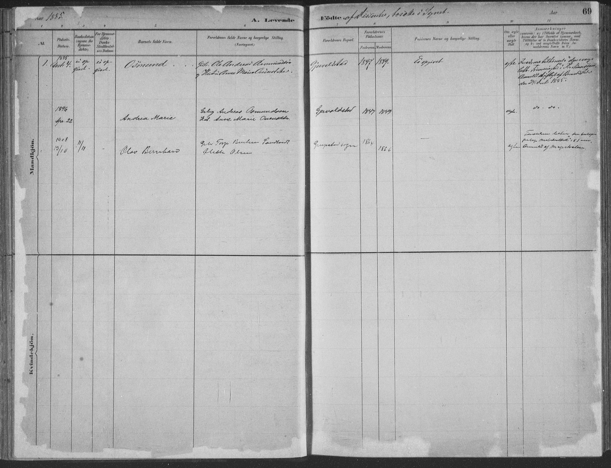 Søgne sokneprestkontor, SAK/1111-0037/F/Fa/Faa/L0003: Parish register (official) no. A 3, 1883-1910, p. 69