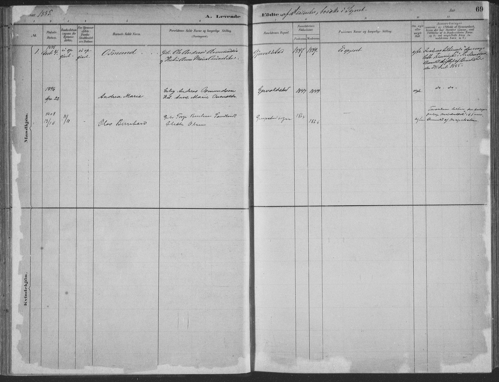 Søgne sokneprestkontor, AV/SAK-1111-0037/F/Fa/Faa/L0003: Parish register (official) no. A 3, 1883-1910, p. 69