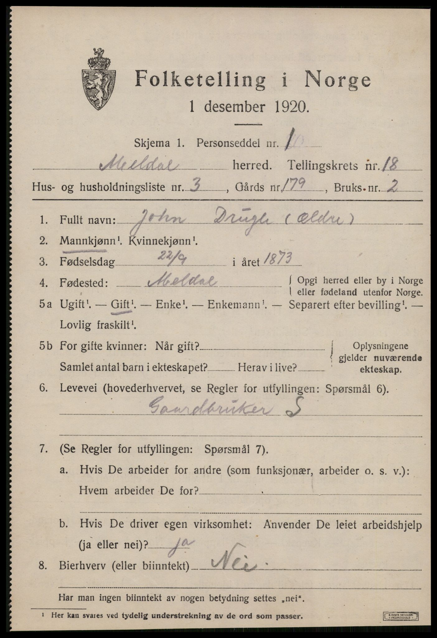 SAT, 1920 census for Meldal, 1920, p. 11351