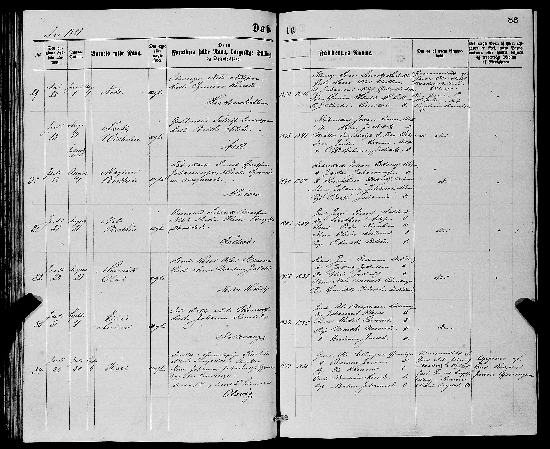 Askøy Sokneprestembete, AV/SAB-A-74101/H/Ha/Hab/Haba/L0007: Parish register (copy) no. A 7, 1871-1881, p. 83