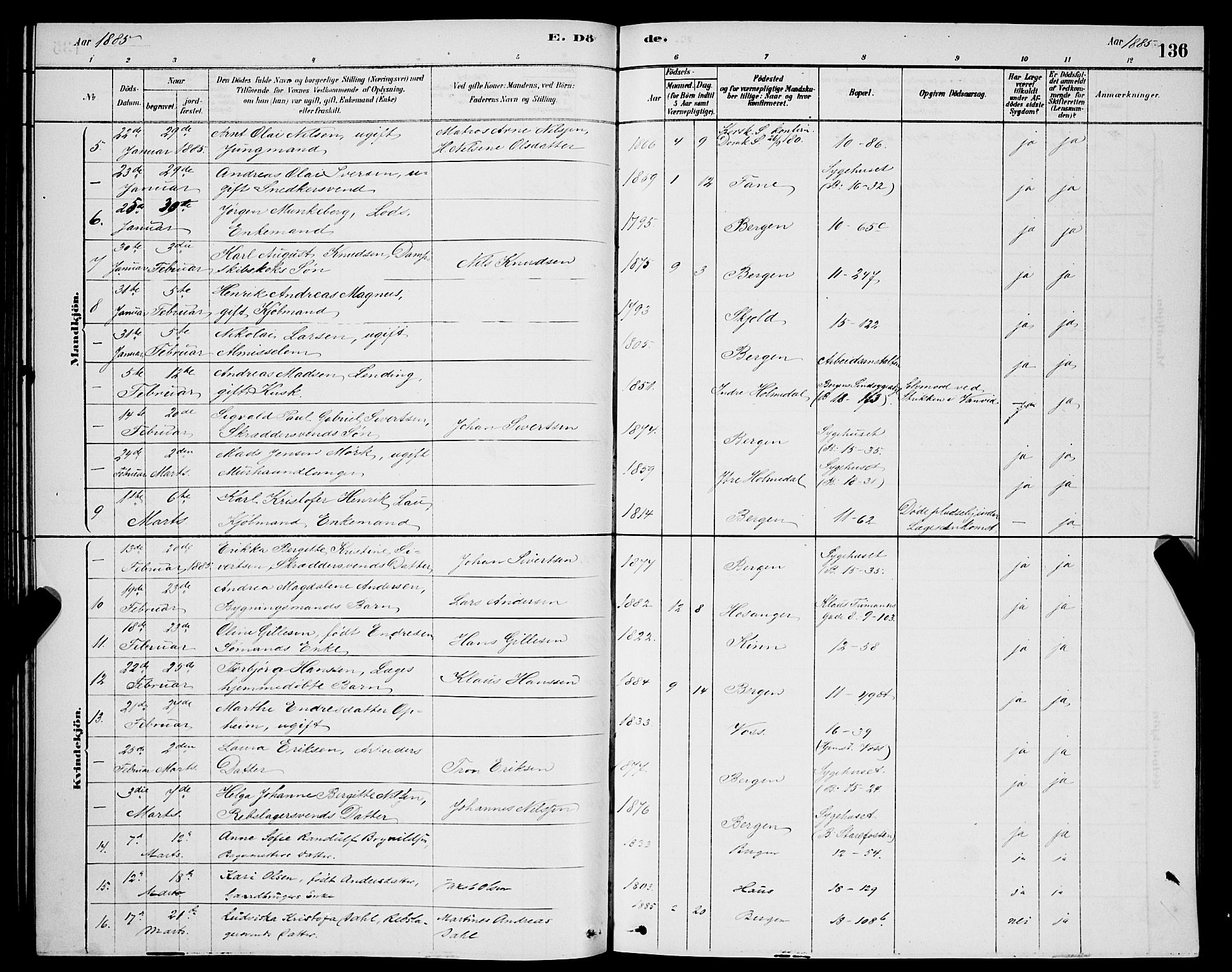 Domkirken sokneprestembete, AV/SAB-A-74801/H/Hab/L0041: Parish register (copy) no. E 5, 1878-1900, p. 136