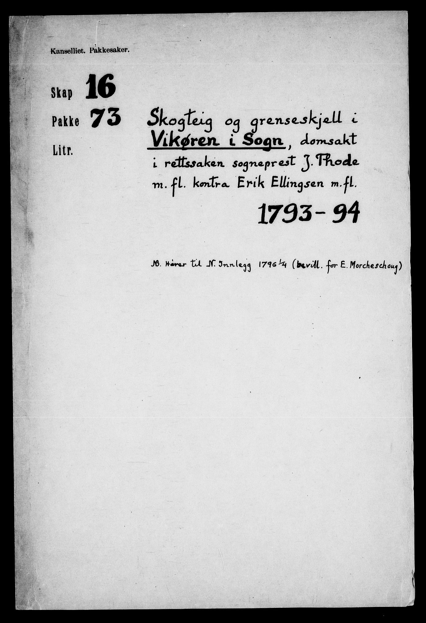 Danske Kanselli, Skapsaker, RA/EA-4061/F/L0125: Skap 16, pakke 69-73, 1782-1794, p. 451