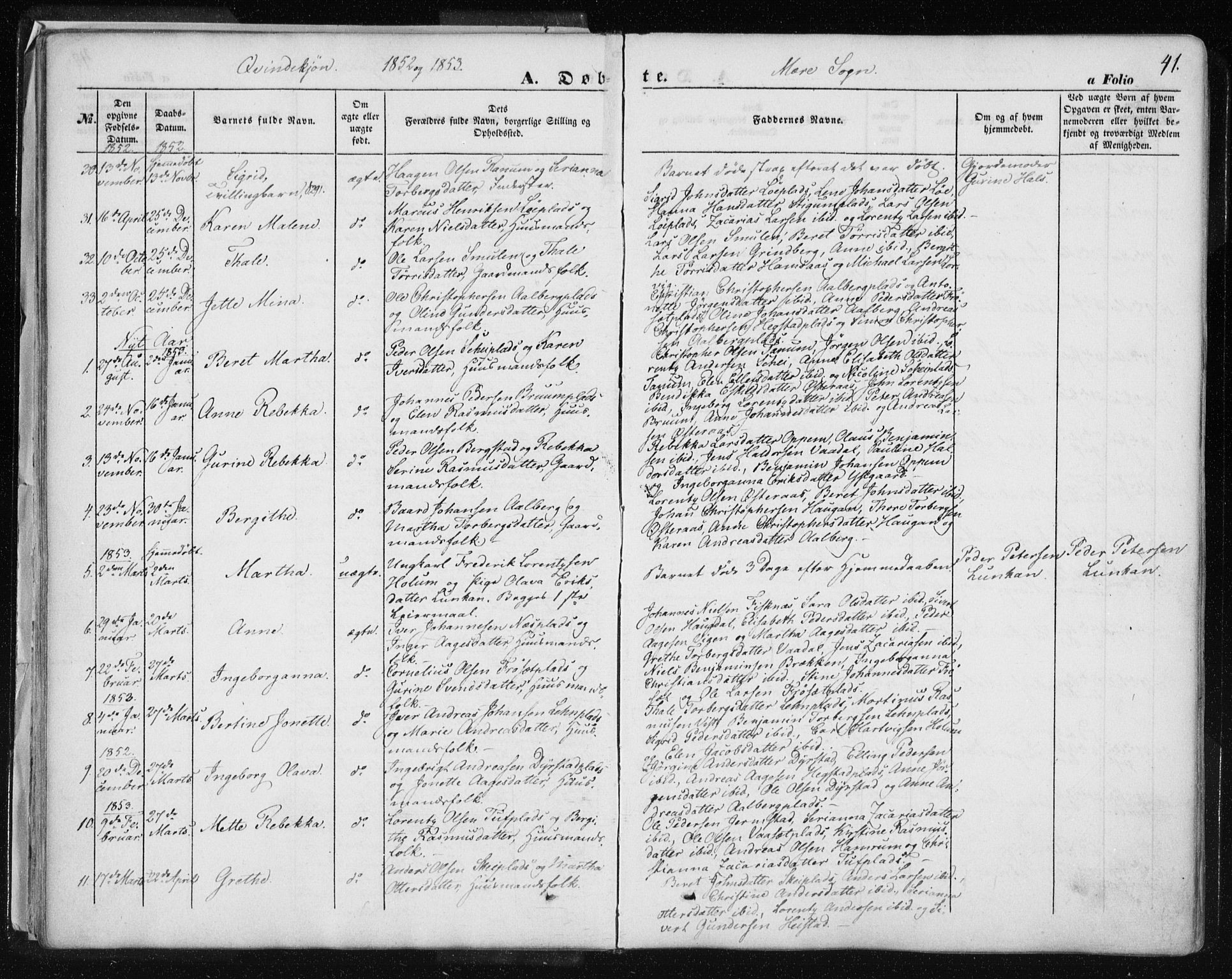 Ministerialprotokoller, klokkerbøker og fødselsregistre - Nord-Trøndelag, SAT/A-1458/735/L0342: Parish register (official) no. 735A07 /1, 1849-1862, p. 41