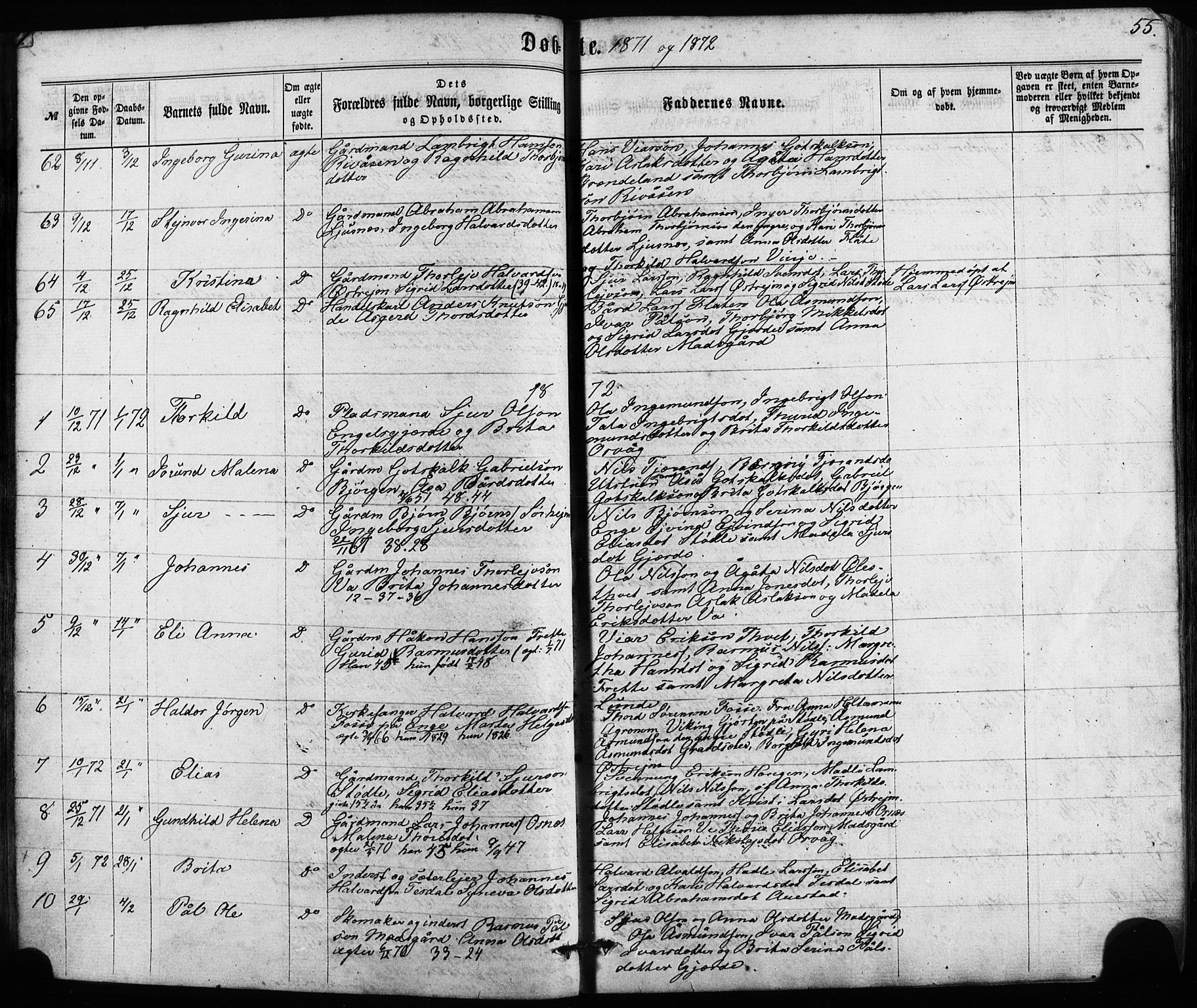 Etne sokneprestembete, SAB/A-75001/H/Haa: Parish register (official) no. A 9, 1862-1878, p. 55