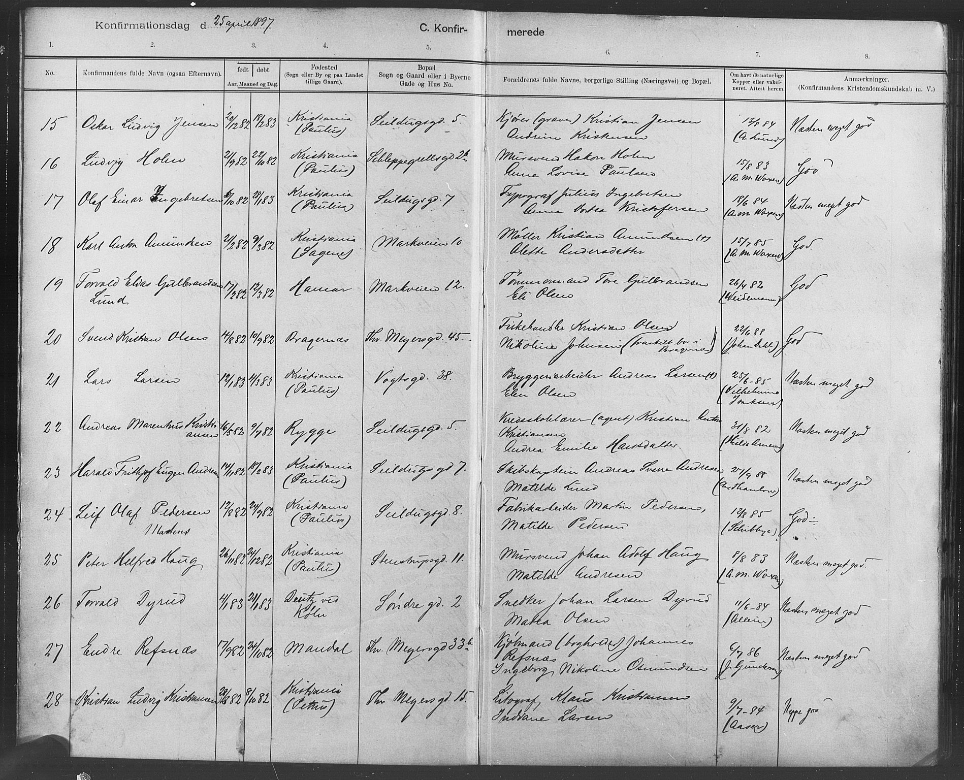 Paulus prestekontor Kirkebøker, AV/SAO-A-10871/F/Fa/L0007: Parish register (official) no. 7, 1897-1915