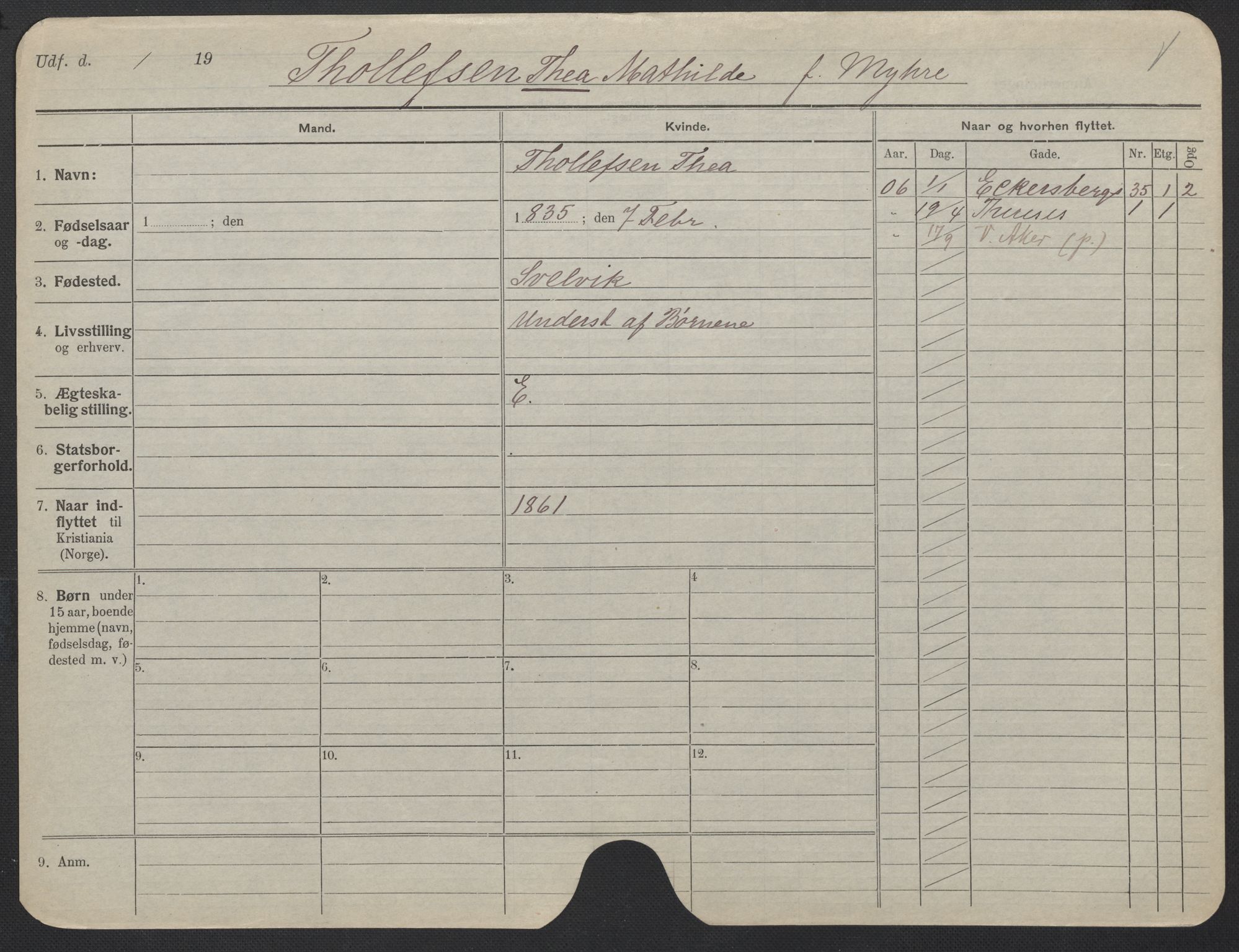 Oslo folkeregister, Registerkort, AV/SAO-A-11715/F/Fa/Fac/L0024: Kvinner, 1906-1914, p. 1154a