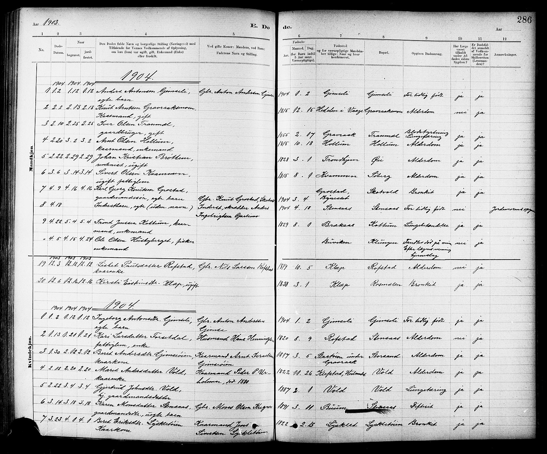 Ministerialprotokoller, klokkerbøker og fødselsregistre - Sør-Trøndelag, SAT/A-1456/691/L1094: Parish register (copy) no. 691C05, 1879-1911, p. 286