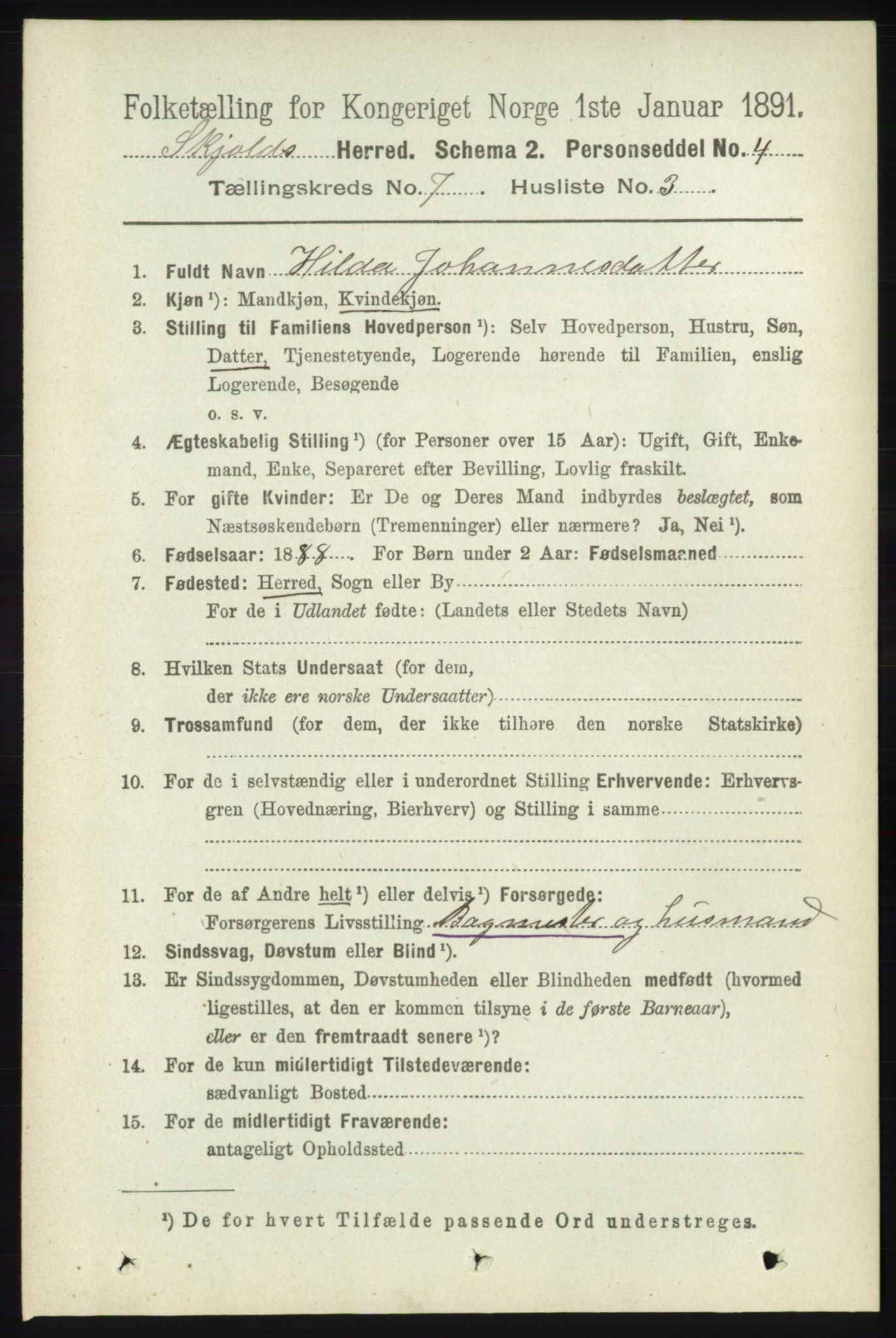 RA, 1891 census for 1154 Skjold, 1891, p. 1360