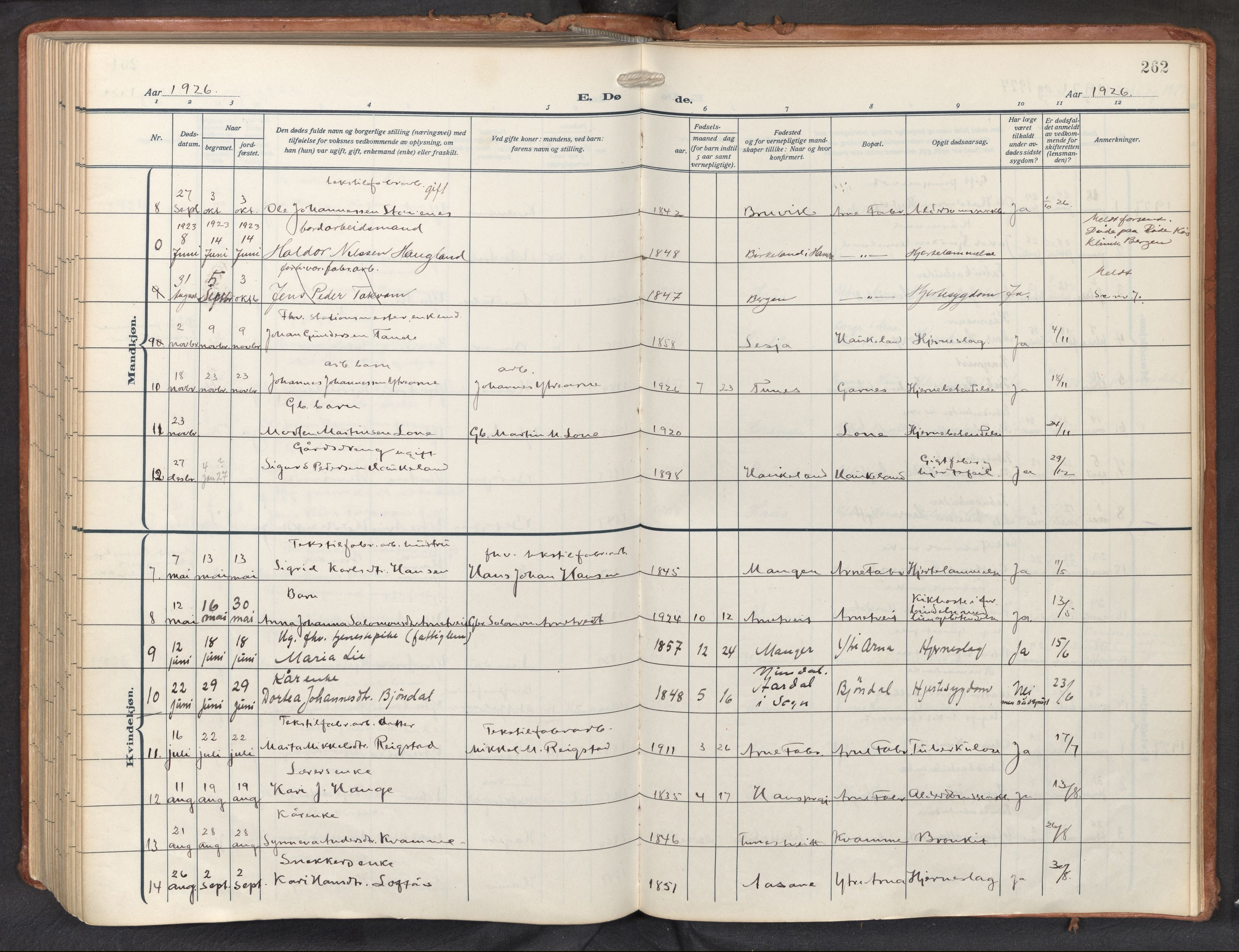 Haus sokneprestembete, SAB/A-75601/H/Haa: Parish register (official) no. D 3, 1912-1927, p. 262