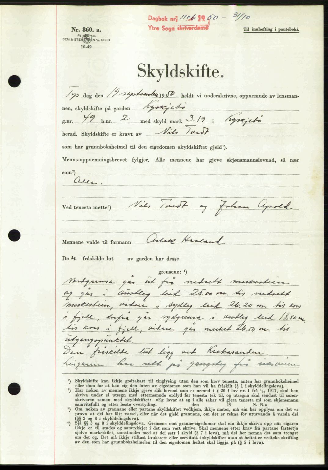 Ytre Sogn tingrett, SAB/A-2601/1/G/Gbb/L0009: Mortgage book no. A6 - A7 (B4), 1950-1950, Diary no: : 1106/1950