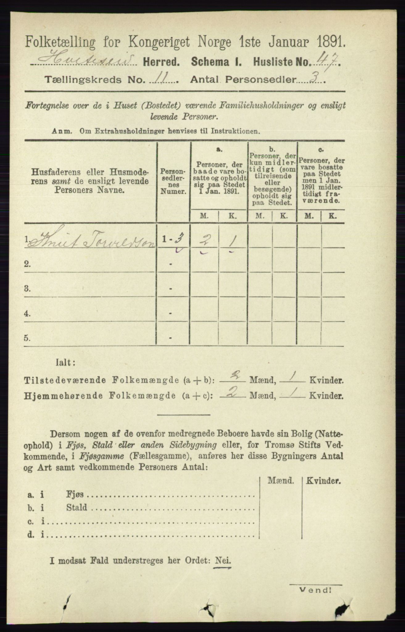 RA, 1891 census for 0829 Kviteseid, 1891, p. 2547