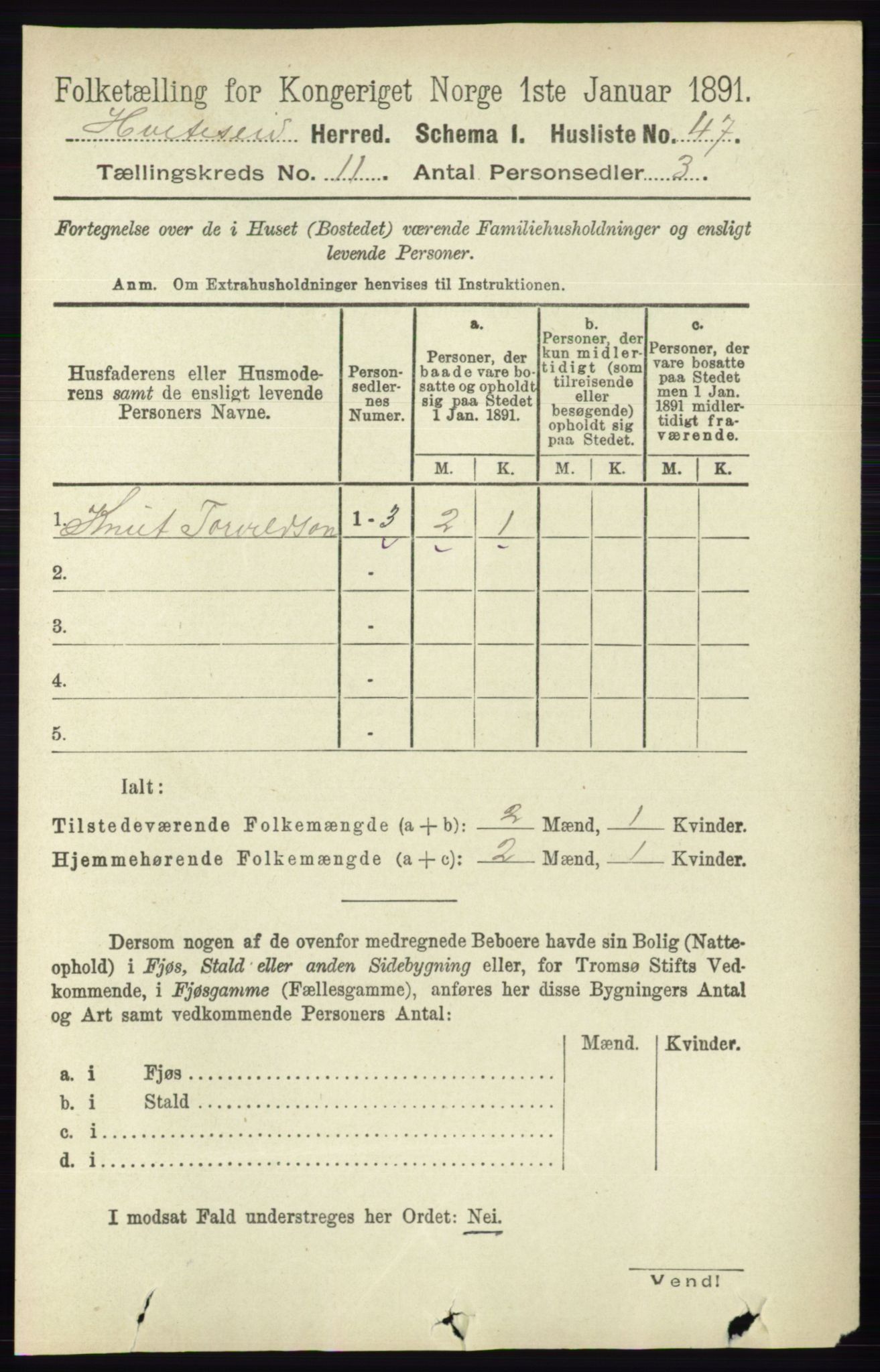 RA, 1891 census for 0829 Kviteseid, 1891, p. 2547