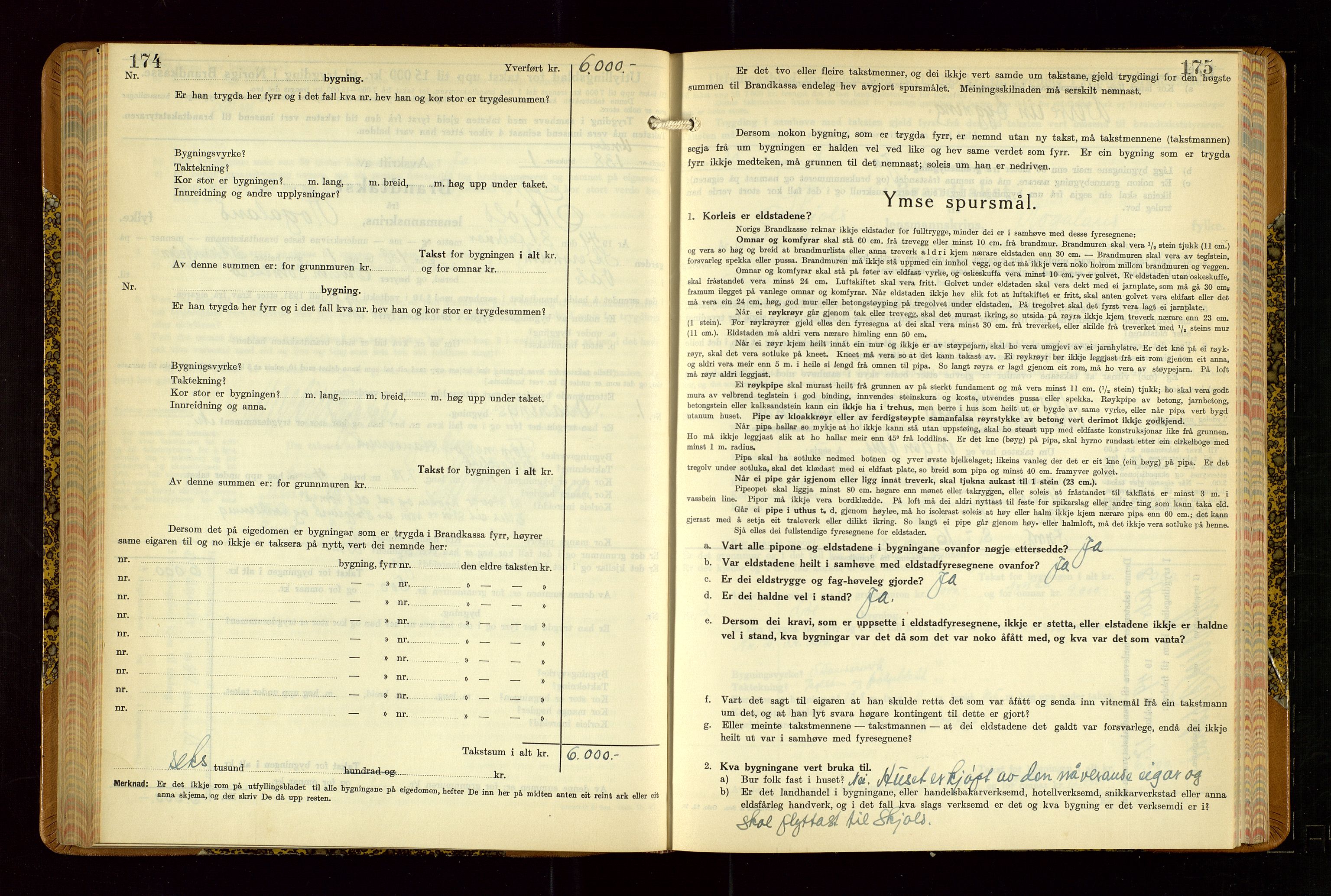 Skjold lensmannskontor, SAST/A-100182/Gob/L0002: "Branntakstbok for Skjold lensmannskrins Rogaland fylke", 1939-1952, p. 174-175