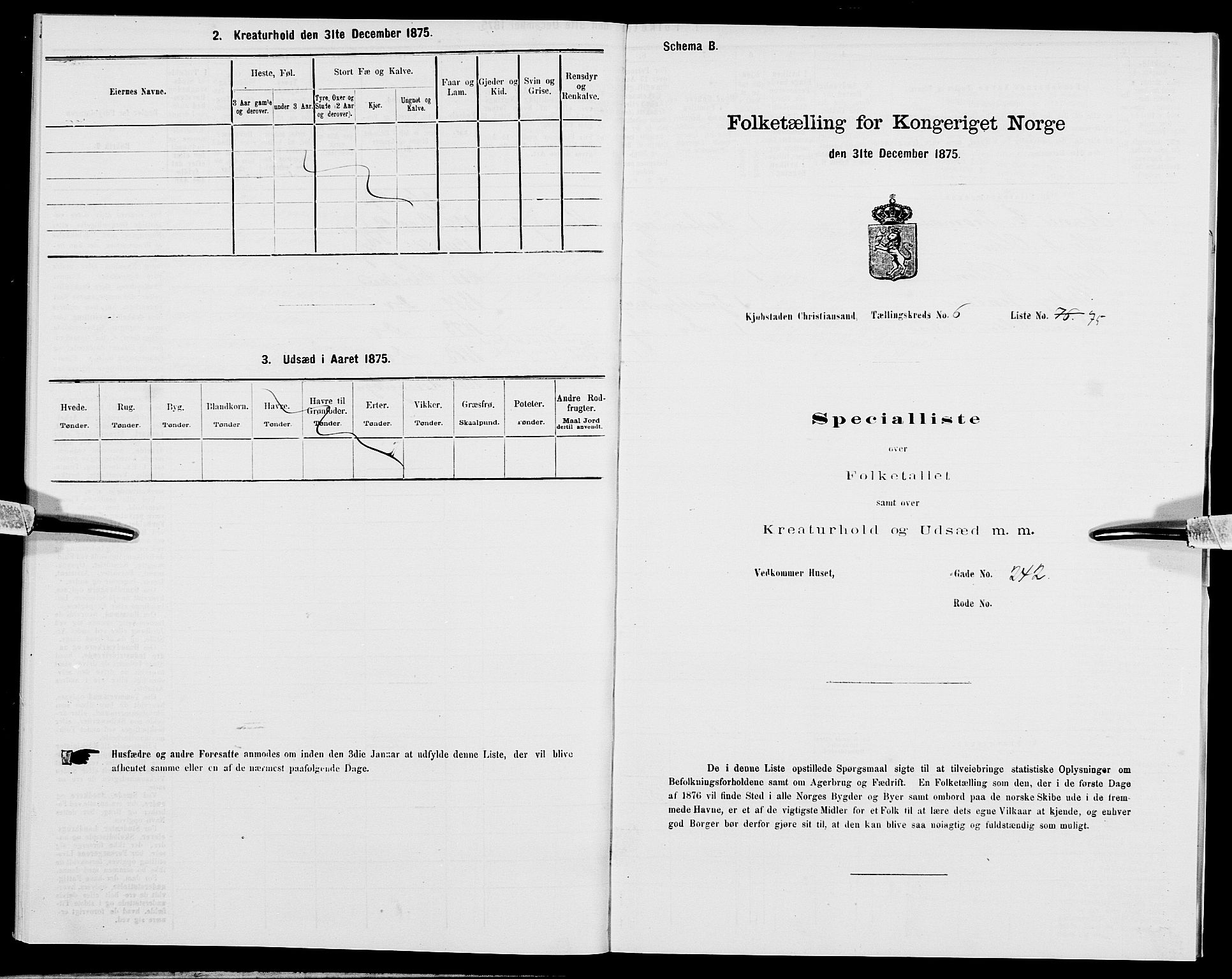 SAK, 1875 census for 1001P Kristiansand, 1875, p. 911