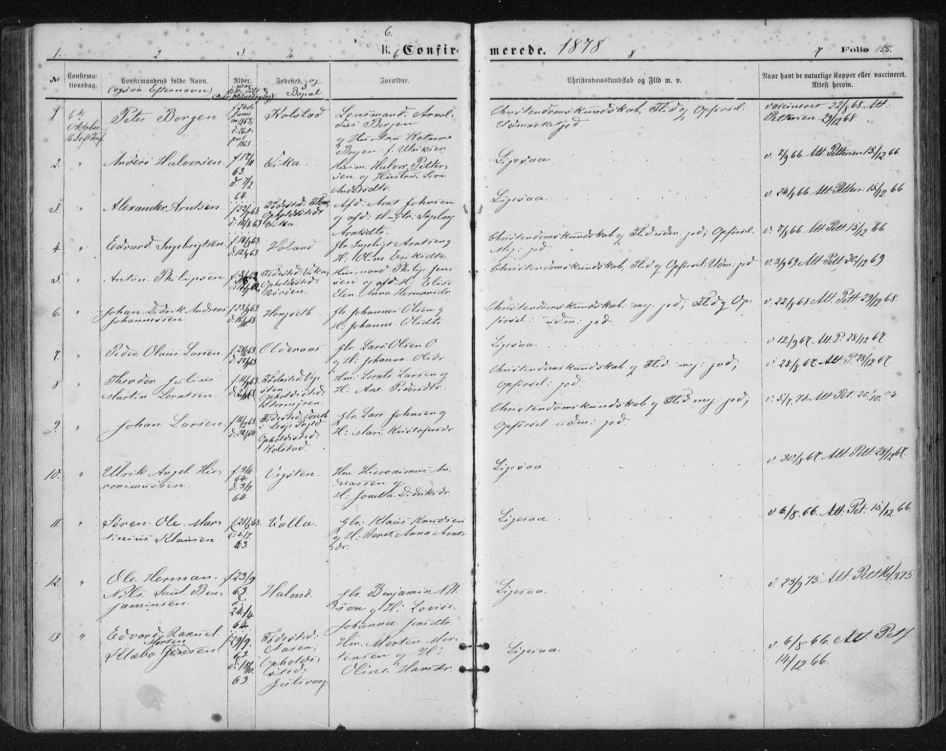 Ministerialprotokoller, klokkerbøker og fødselsregistre - Nordland, SAT/A-1459/816/L0241: Parish register (official) no. 816A07, 1870-1885, p. 155