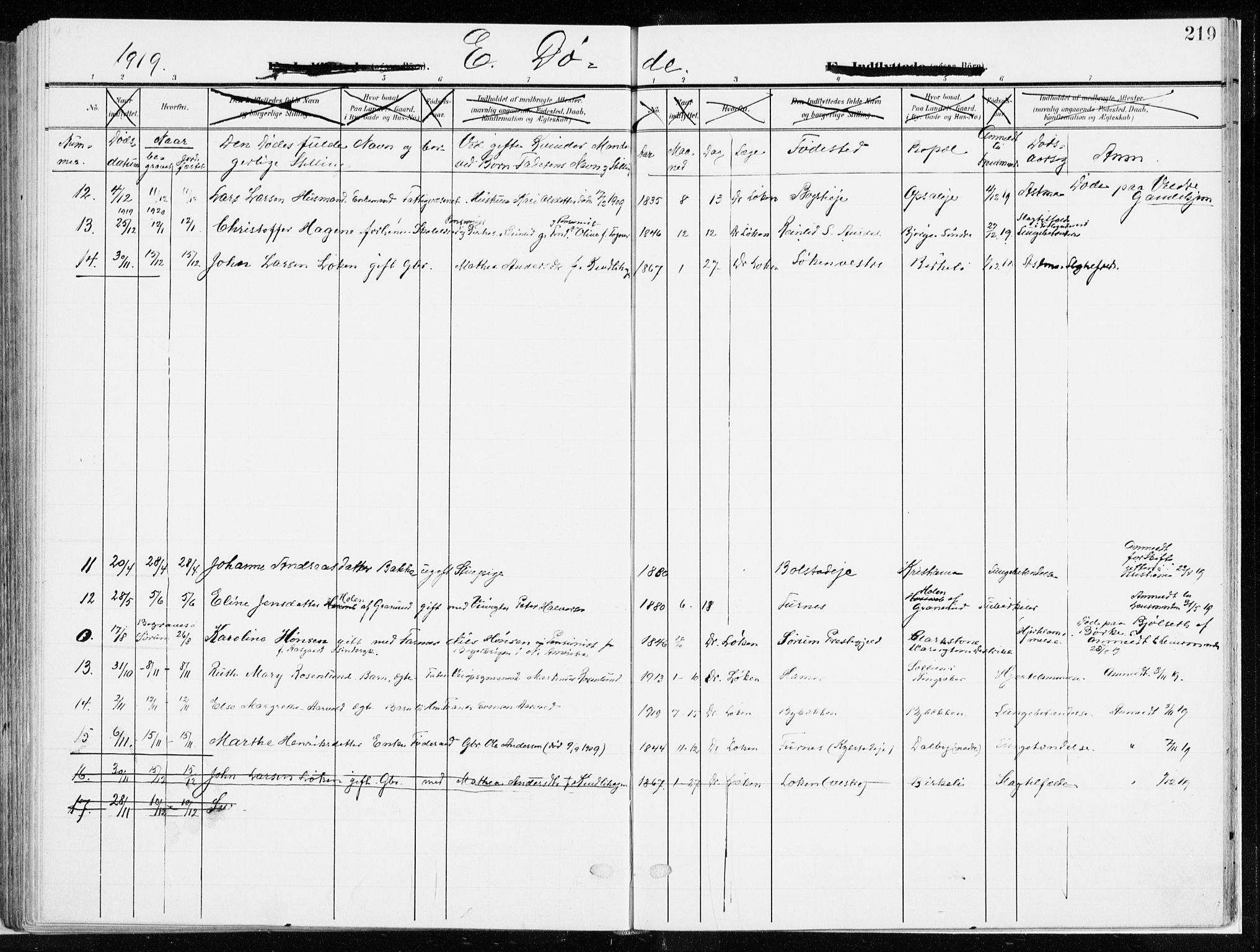 Ringsaker prestekontor, SAH/PREST-014/K/Ka/L0019: Parish register (official) no. 19, 1905-1920, p. 219