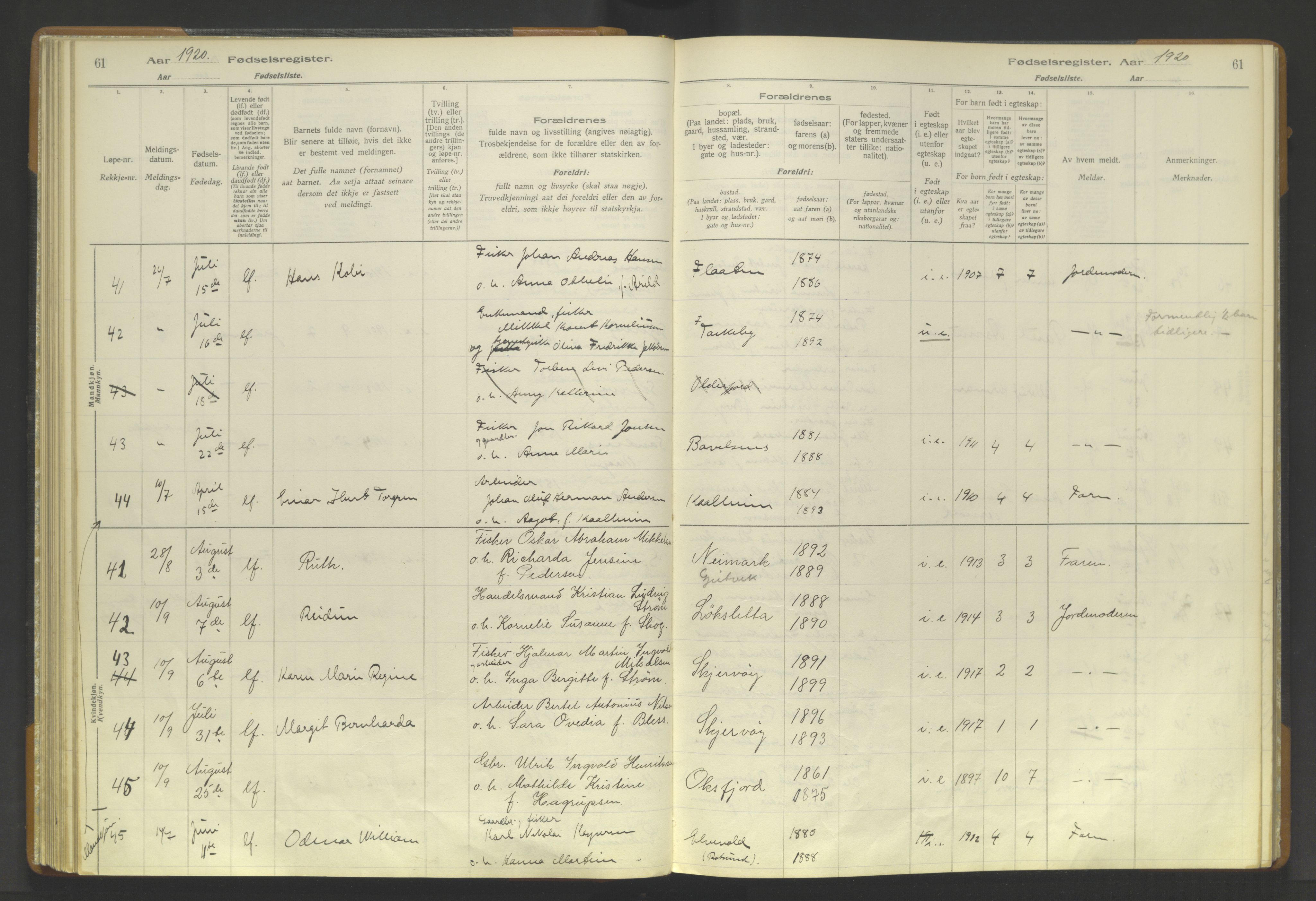 Skjervøy sokneprestkontor, AV/SATØ-S-1300/I/Ia/L0056: Birth register no. 56, 1916-1932, p. 61