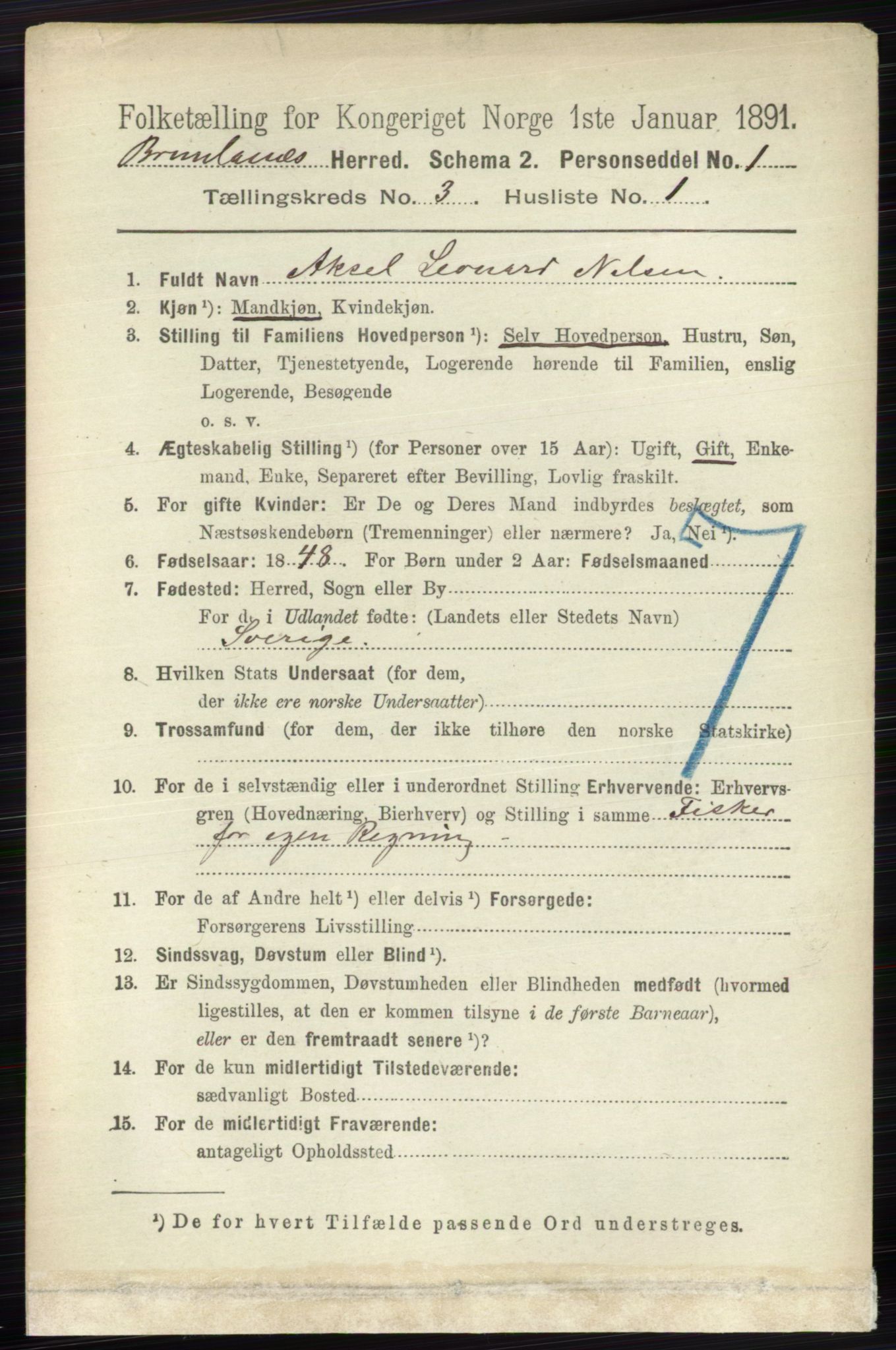 RA, 1891 census for 0726 Brunlanes, 1891, p. 1351