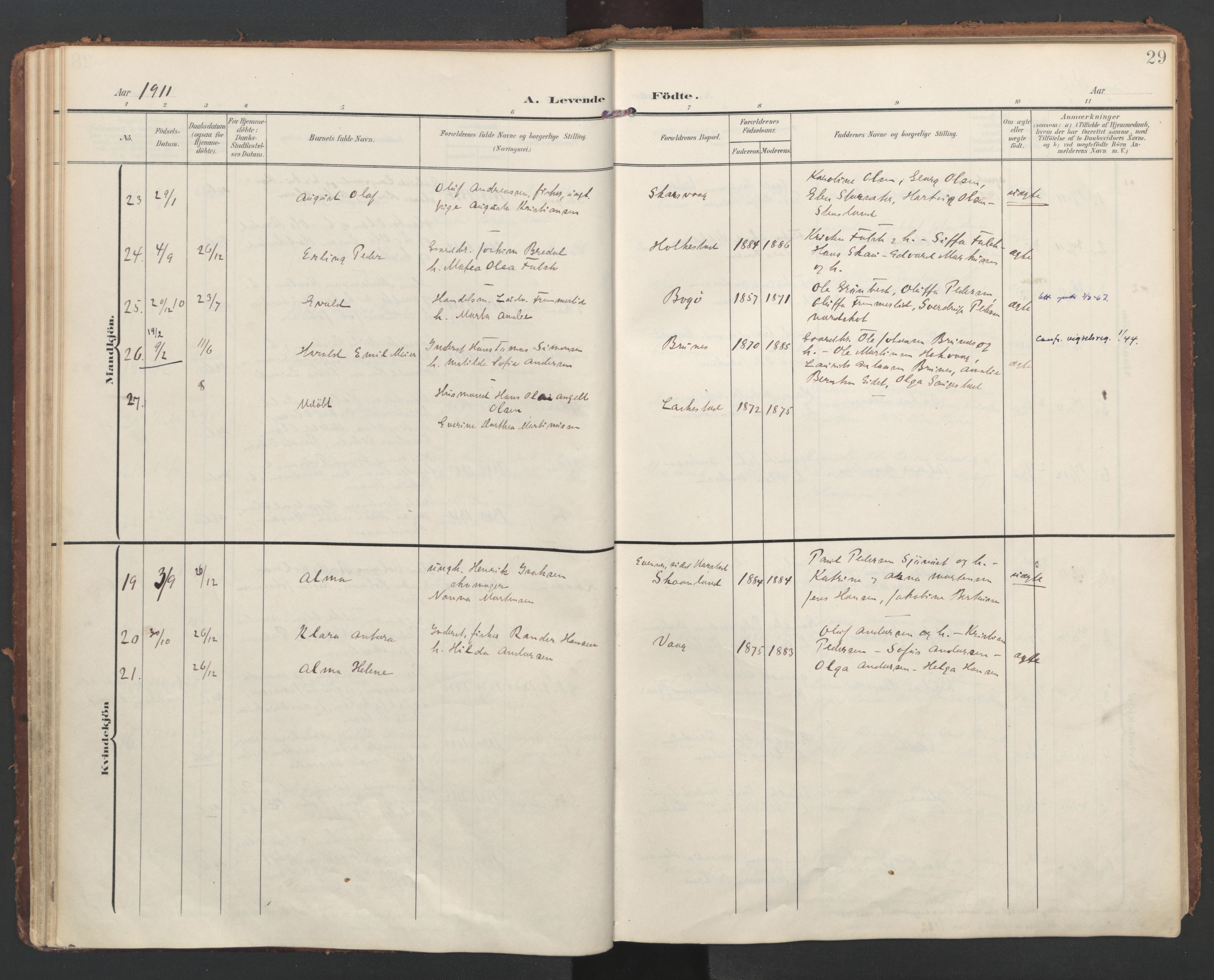 Ministerialprotokoller, klokkerbøker og fødselsregistre - Nordland, AV/SAT-A-1459/855/L0805: Parish register (official) no. 855A13, 1906-1920, p. 29