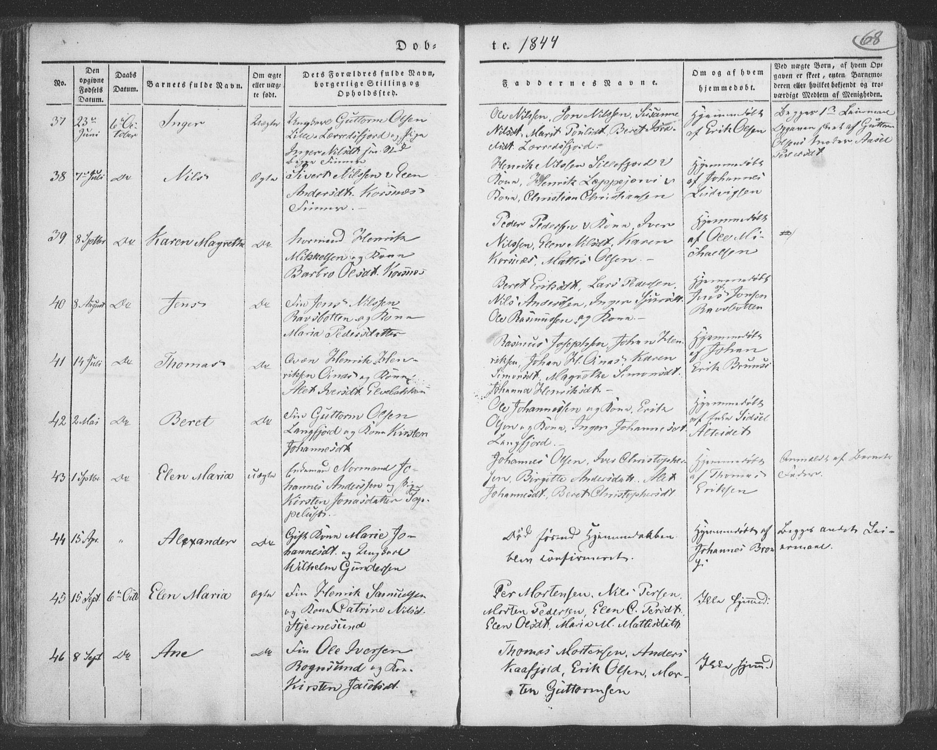 Talvik sokneprestkontor, SATØ/S-1337/H/Ha/L0009kirke: Parish register (official) no. 9, 1837-1852, p. 68