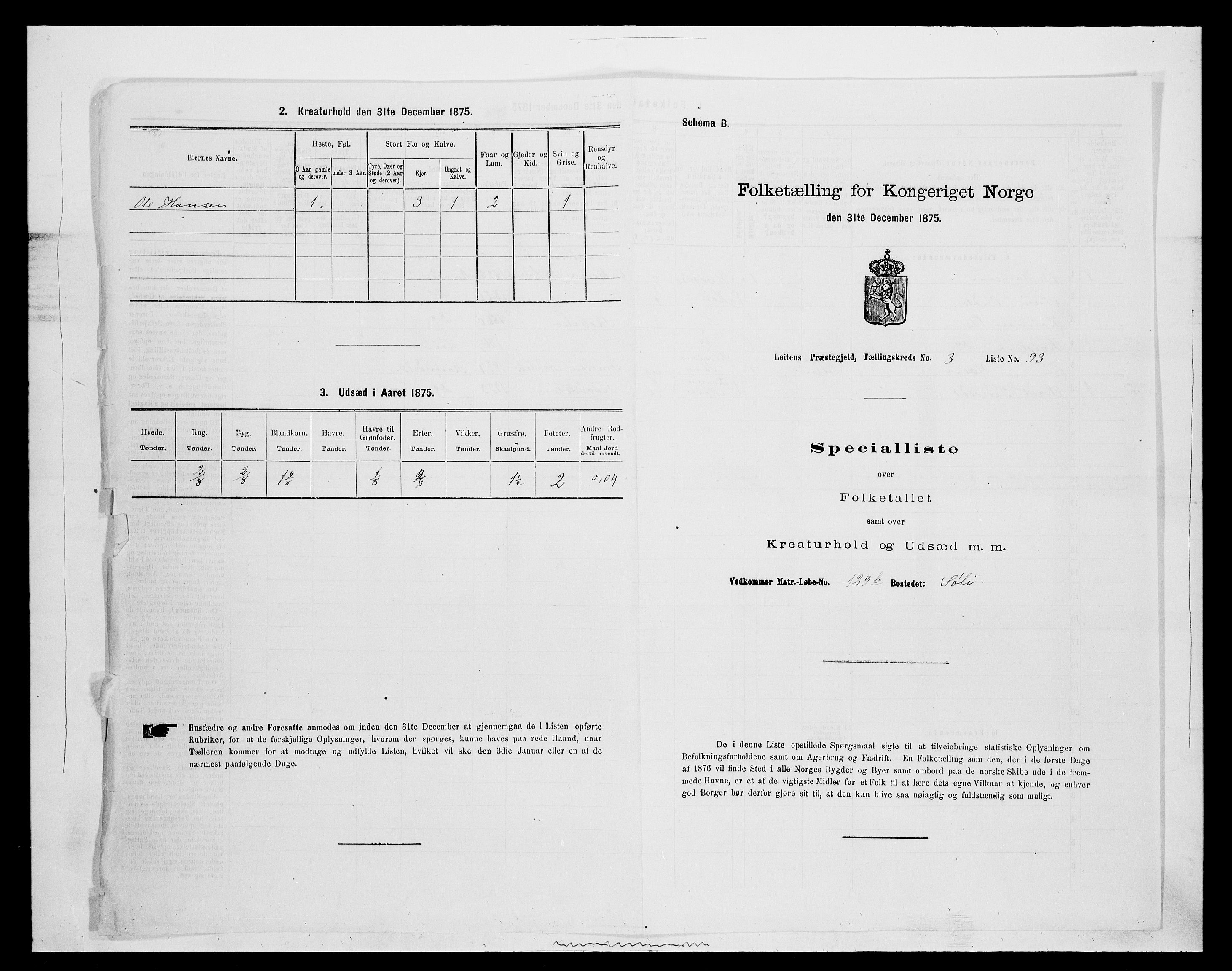 SAH, 1875 census for 0415P Løten, 1875, p. 829