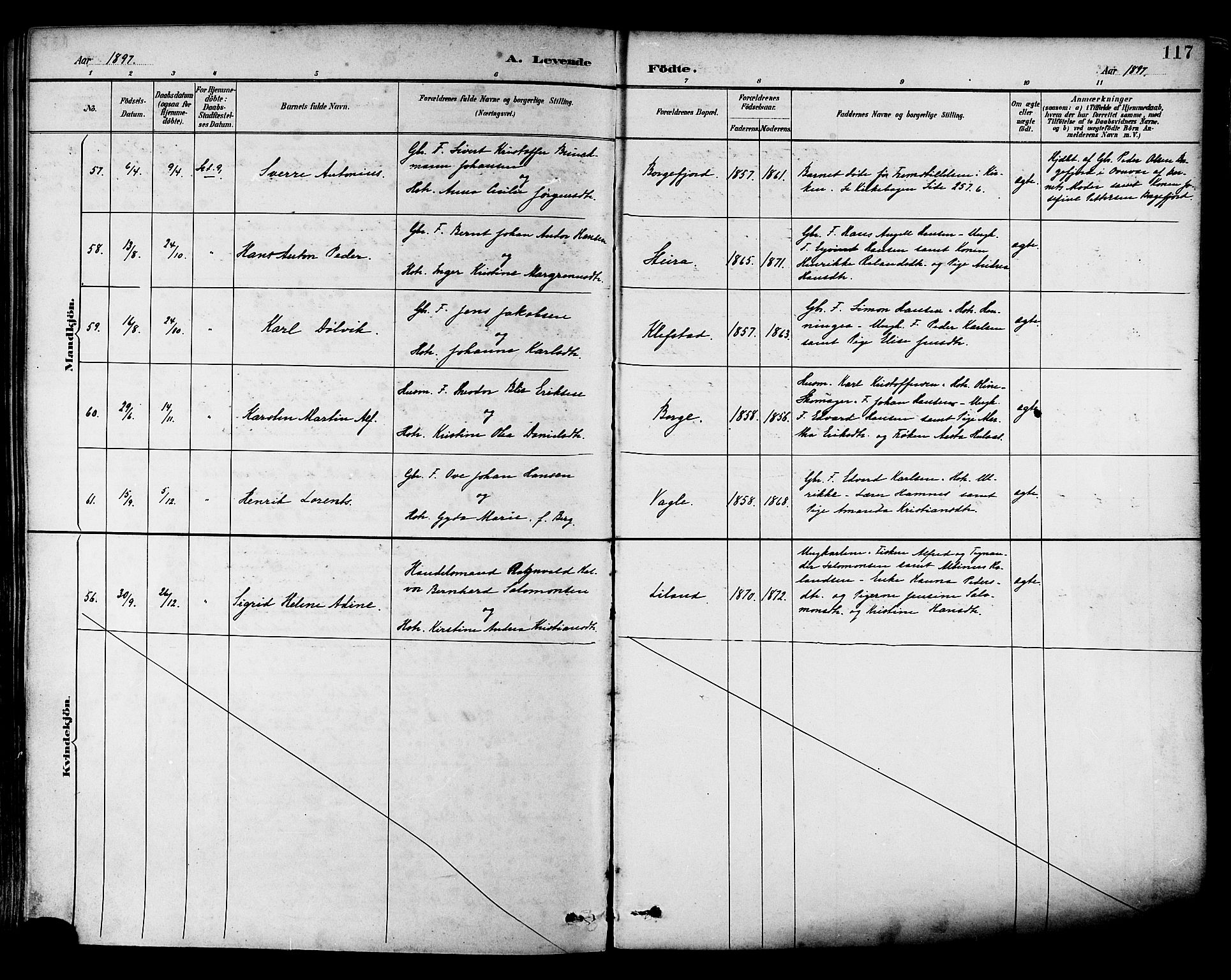 Ministerialprotokoller, klokkerbøker og fødselsregistre - Nordland, AV/SAT-A-1459/880/L1133: Parish register (official) no. 880A07, 1888-1898, p. 117