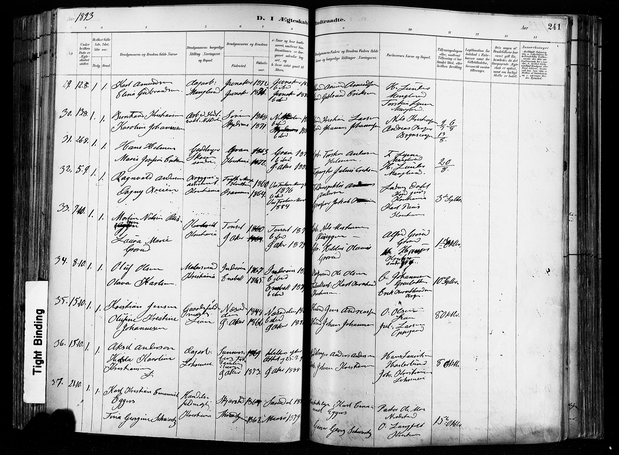 Østre Aker prestekontor Kirkebøker, AV/SAO-A-10840/F/Fa/L0008: Parish register (official) no. I 8, 1883-1894, p. 241