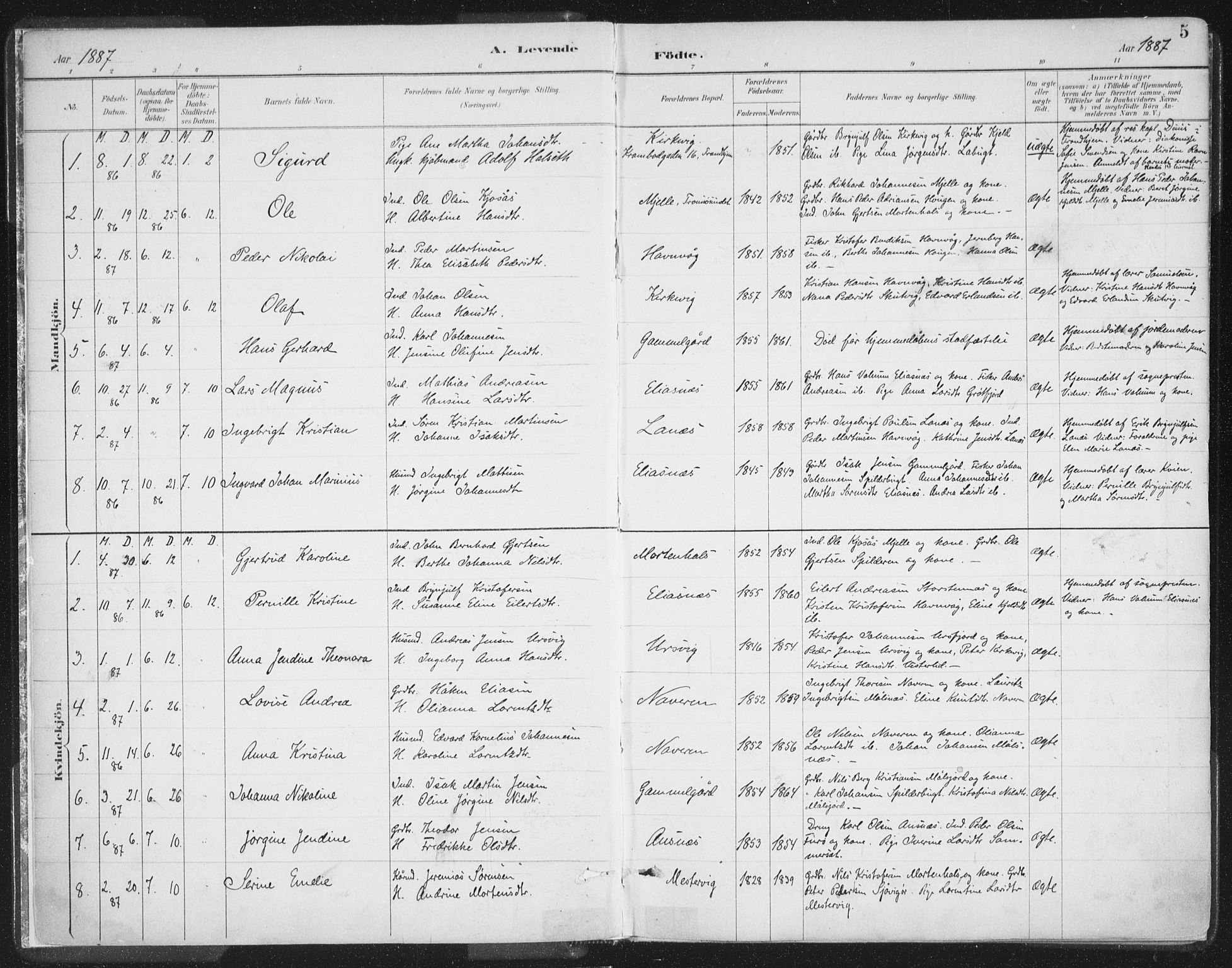Balsfjord sokneprestembete, AV/SATØ-S-1303/G/Gaa/L0007kirke: Parish register (official) no. 7, 1887-1909, p. 5