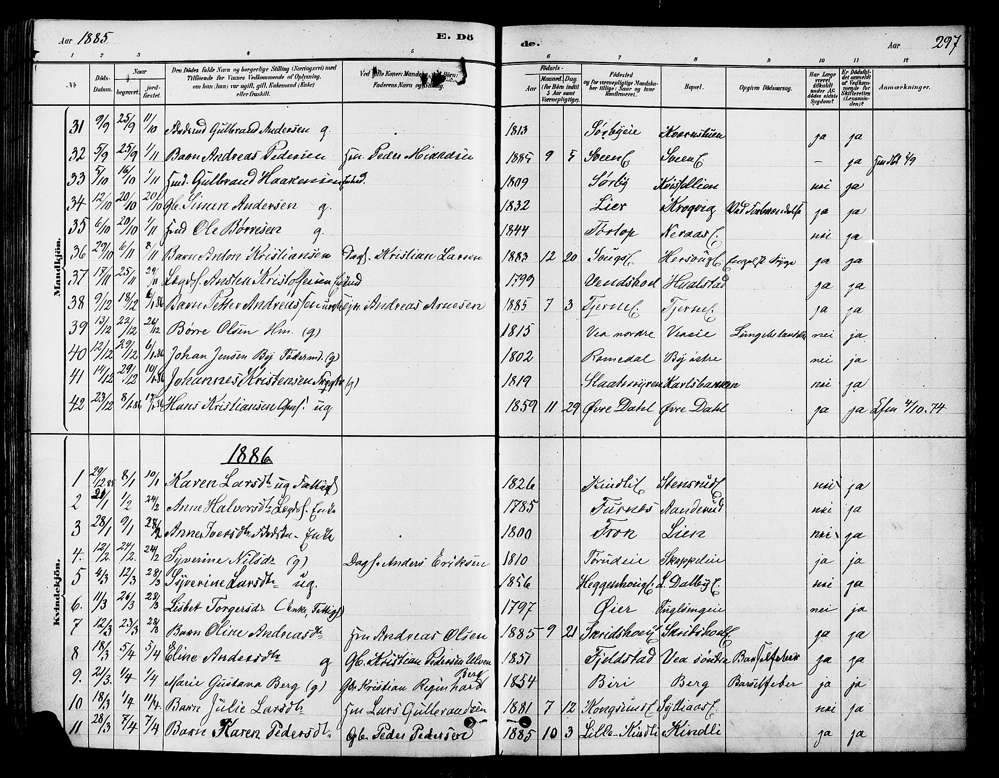 Ringsaker prestekontor, SAH/PREST-014/K/Ka/L0012: Parish register (official) no. 12, 1879-1890, p. 297
