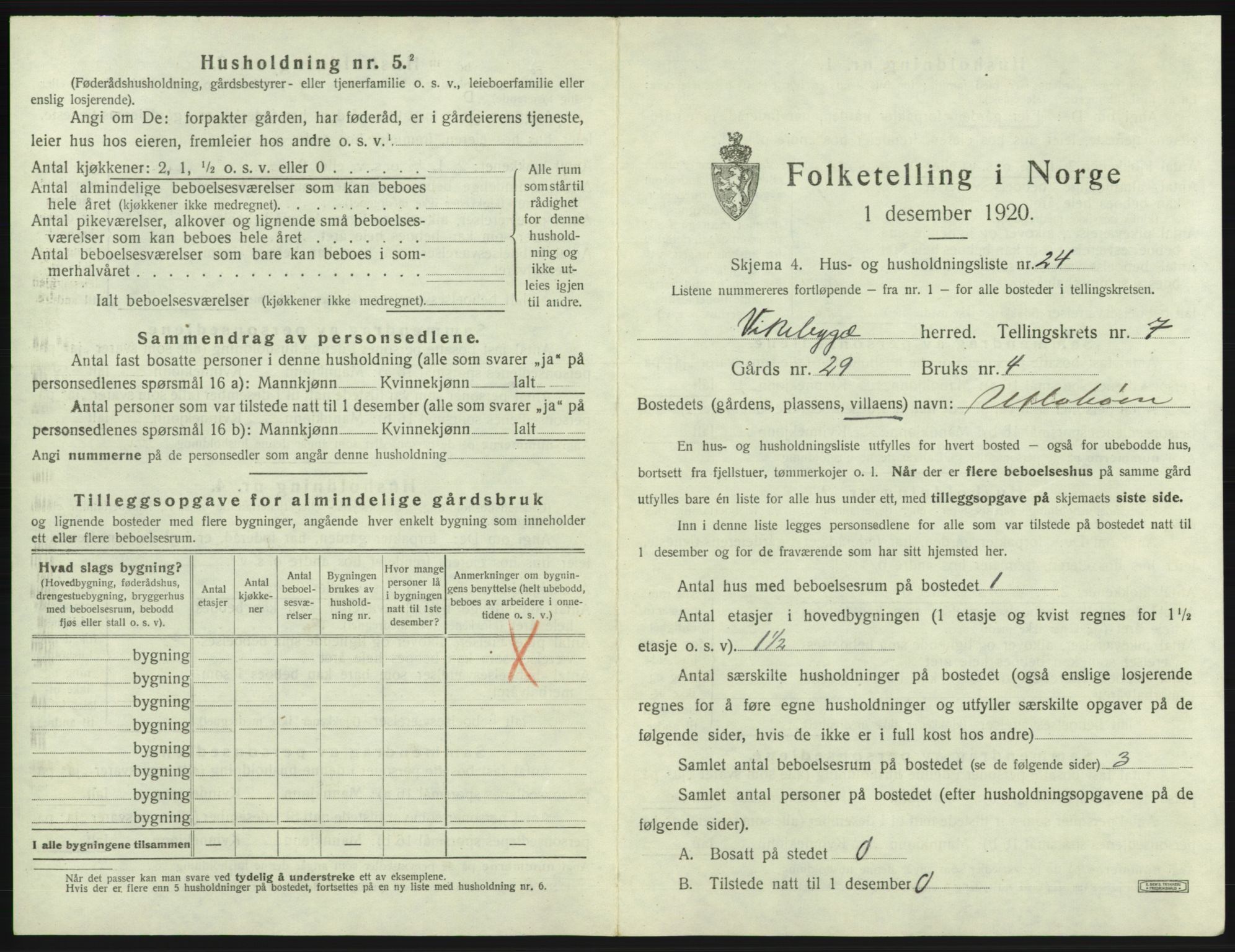 SAB, 1920 census for Vikebygd, 1920, p. 446