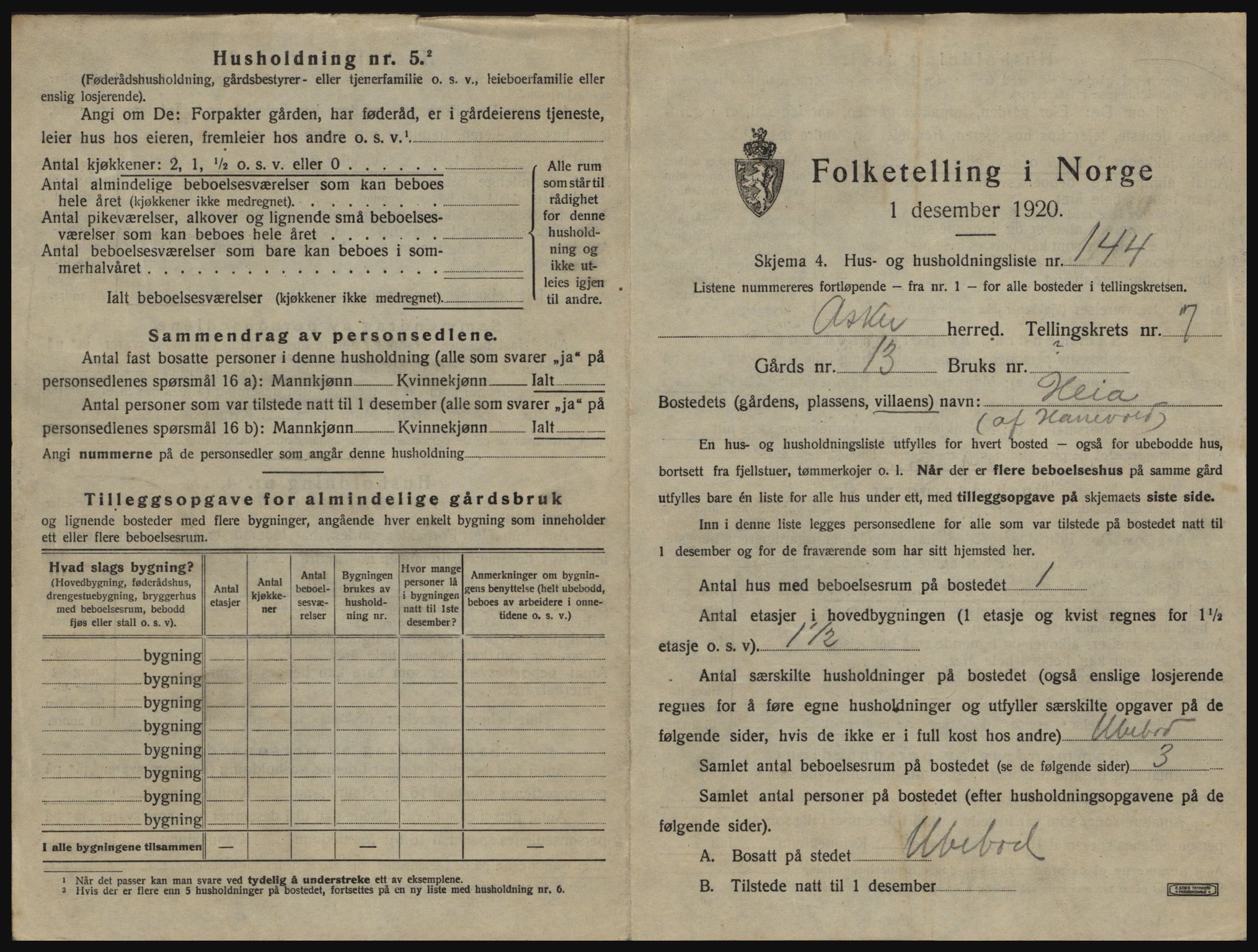 SAO, 1920 census for Asker, 1920, p. 2292