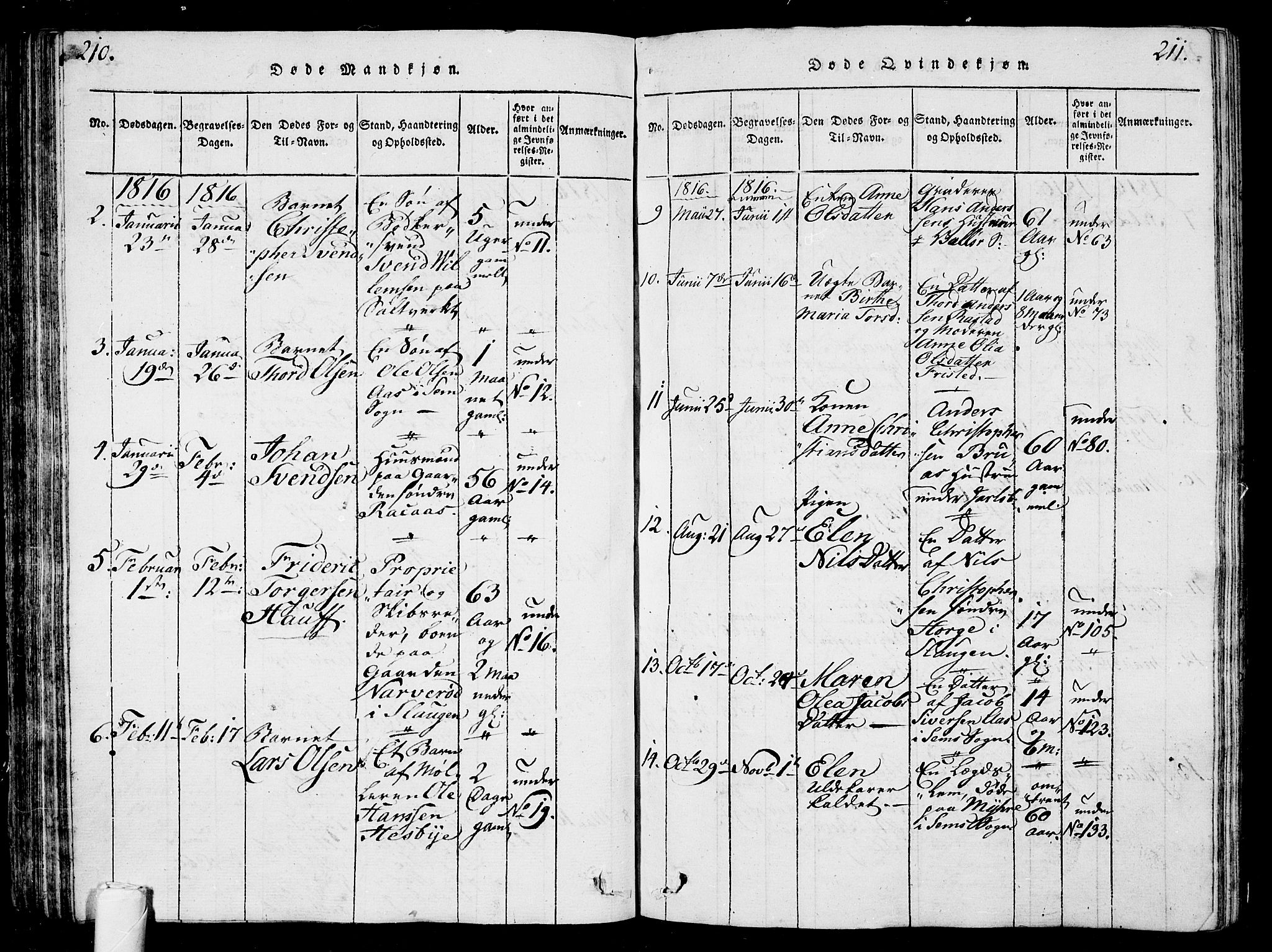 Sem kirkebøker, AV/SAKO-A-5/G/Ga/L0001: Parish register (copy) no. I 1, 1814-1825, p. 210-211