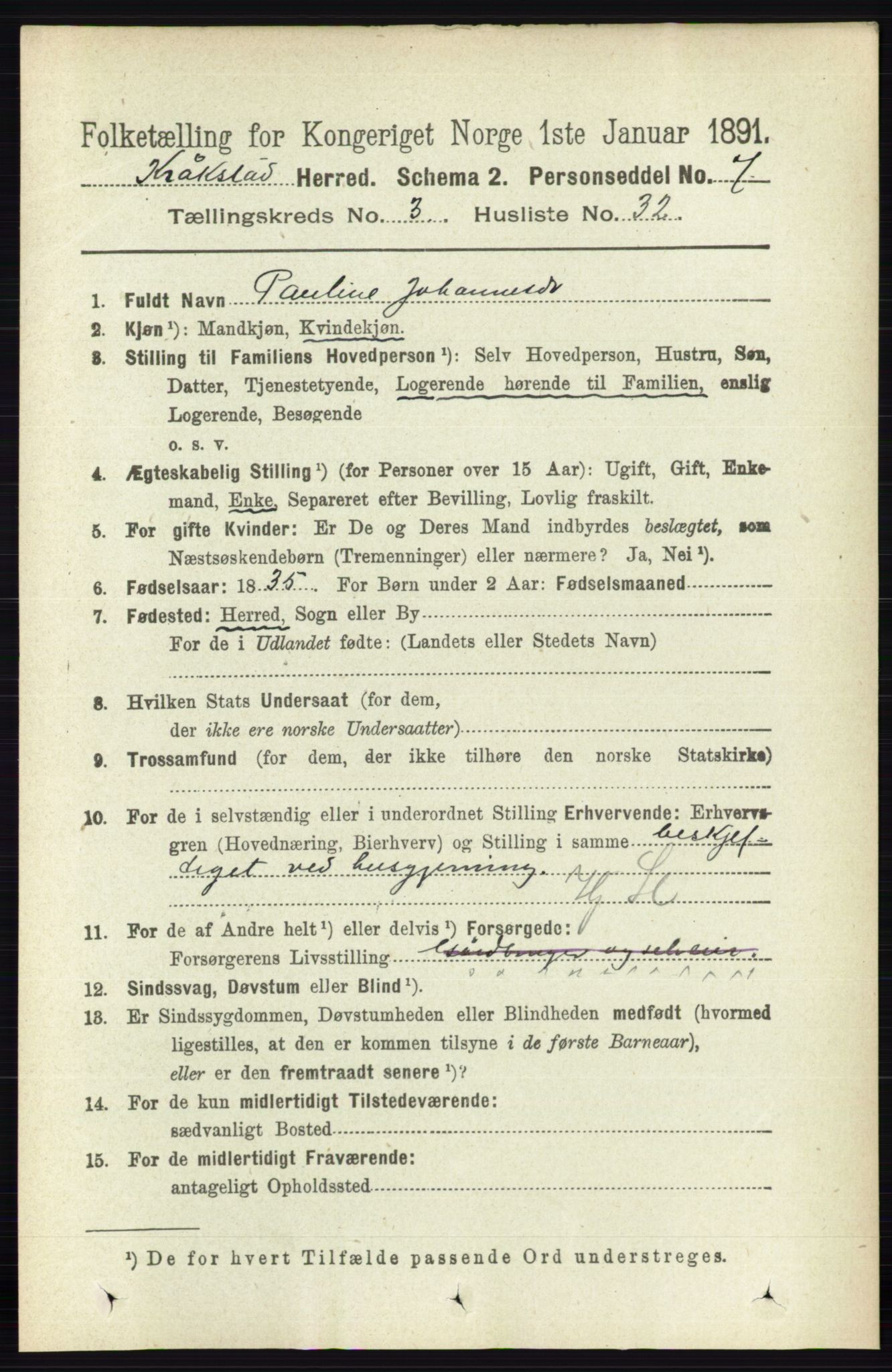 RA, 1891 census for 0212 Kråkstad, 1891, p. 1389